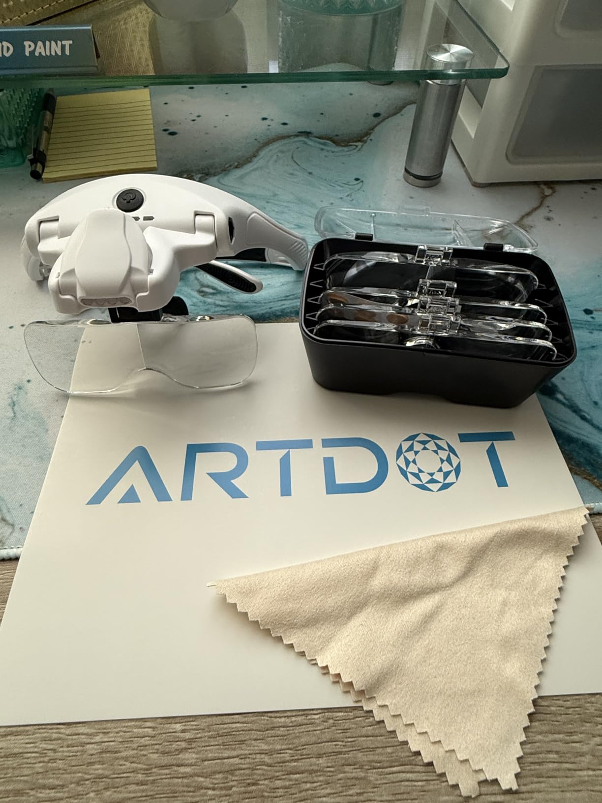 ARTDOT Magnifying Glasses with Light, 1.0X-3.5X 5 Replaceable Lenses Head Magnifier, 4 LED Rechargeable Magnifying Glasses for Close Work, Diamond Painting, Hands-Free & Reading customer photo 2