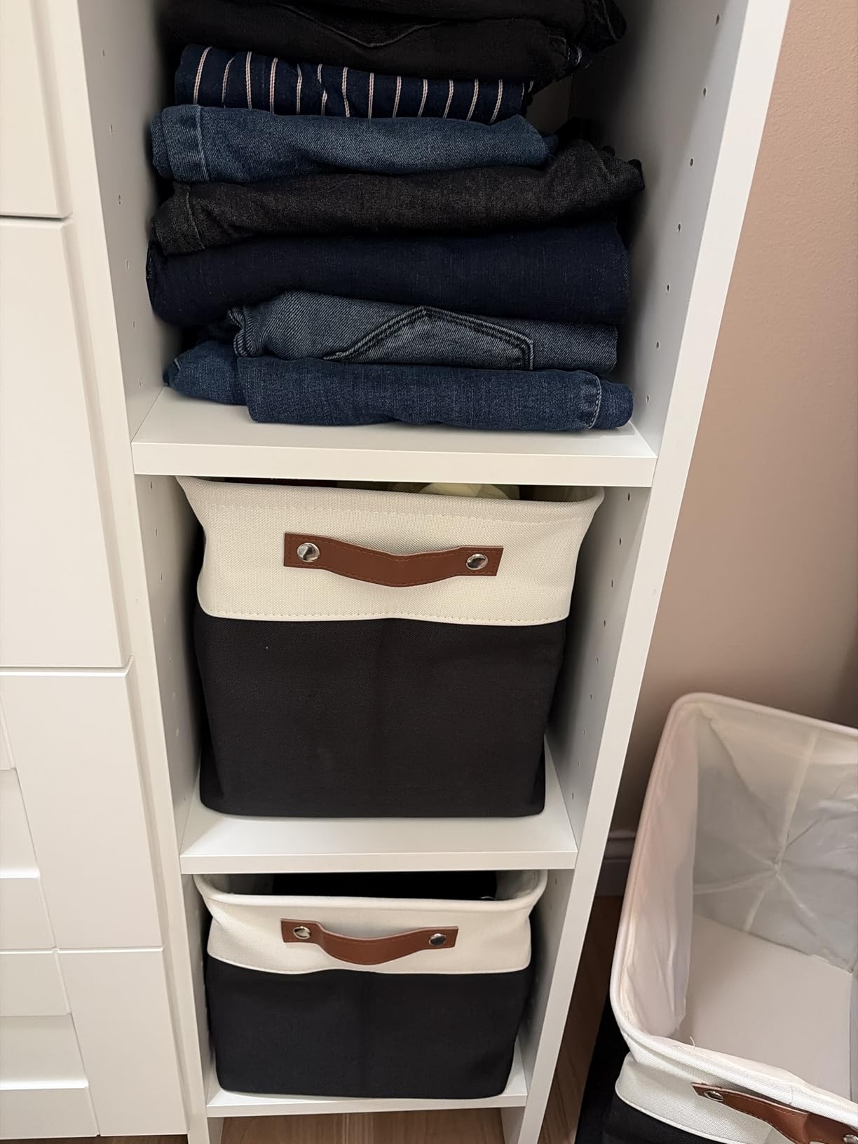 Bagnizer Storage Bins Large Fabric Storage Baskets for Shelves 3 Pack, Decorative Linen Closet Baskets with Handles for Organizing, Shelf, Clothes, Home, Office, 15x11x9.5Inches (Grey&White) customer photo 2