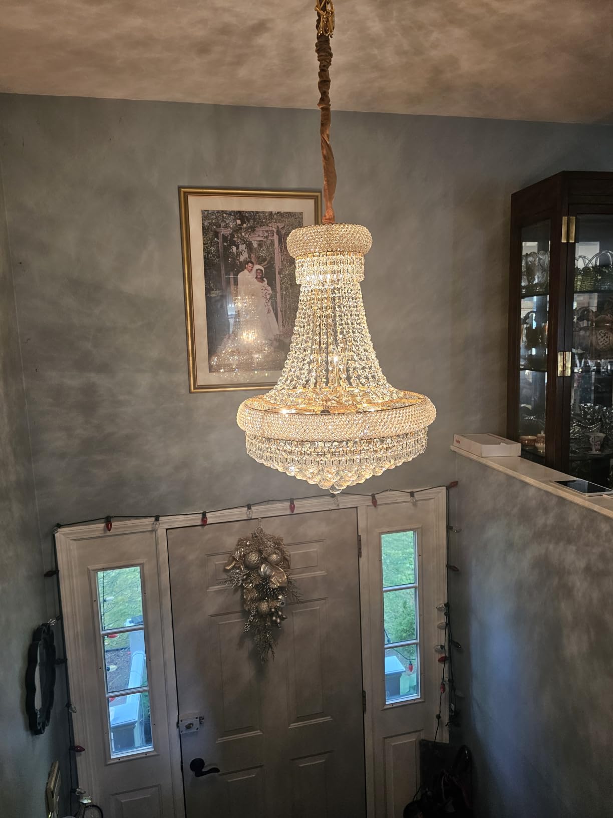 Crystal Chandeliers for Dining Room Light Fixture, Empire Style K9 Crystal Chandeliers for Entryway, 12 Lights Gold Luxury Lighting Fixtures for Living Room Stairway Bedroom Foyer D22 Inch customer photo 2