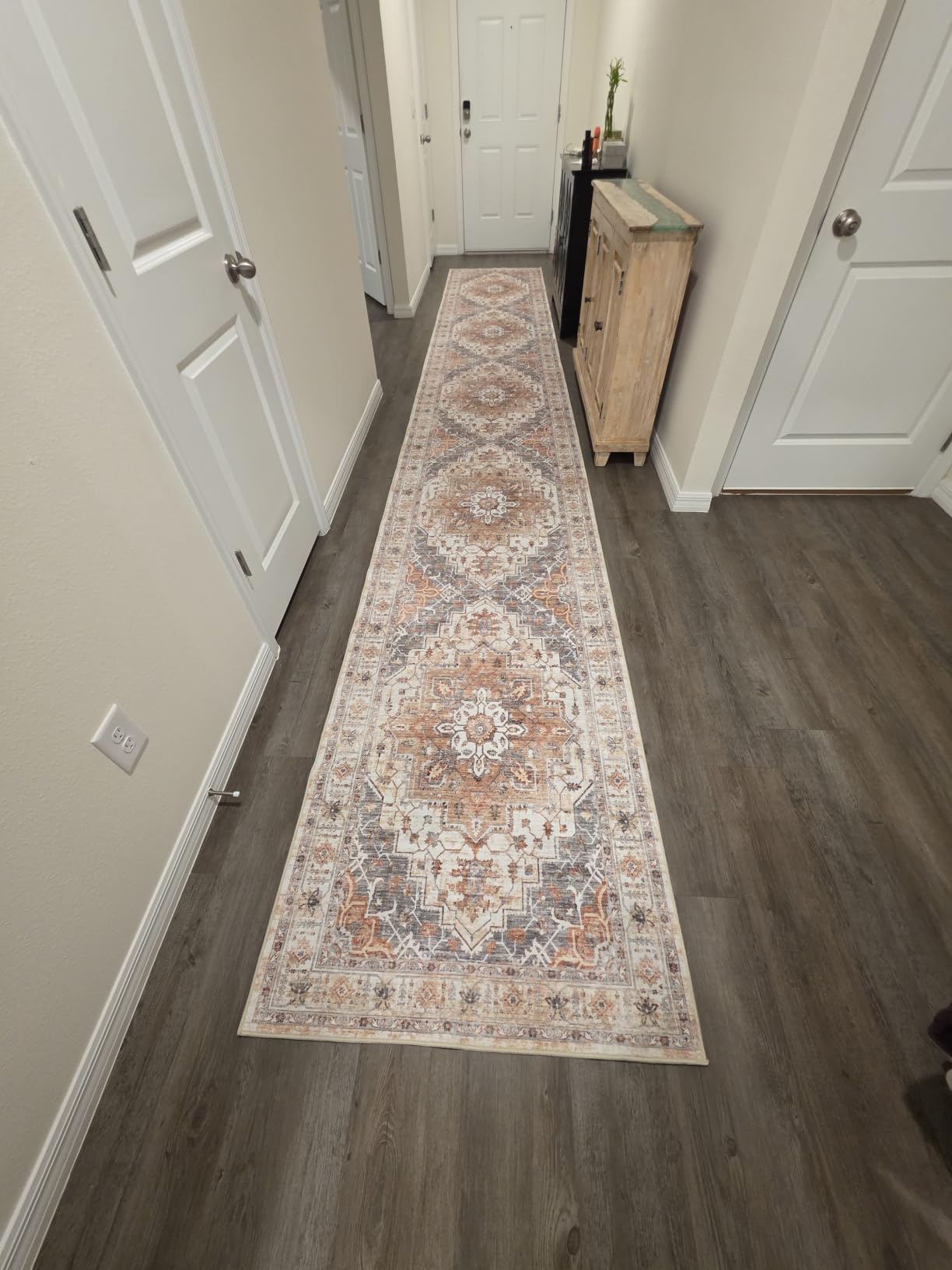 Madane Runner Rug 2x8, Washable Hallway Runner Rugs, Non-Slip Low-Pile Soft Kitchen Rug Runner Laundry Room Rug, Vintage Throw Entry Foyer Mat for Entrance Living Room (Turmeric/Grey, 2 x 8) customer photo 1
