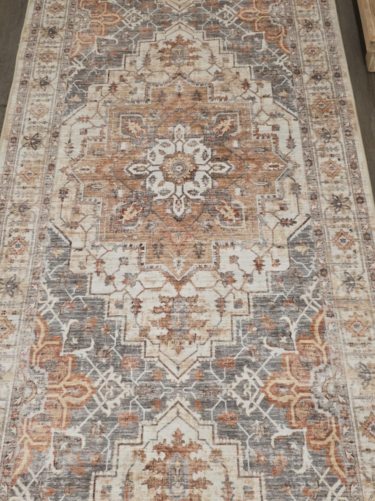 Madane Runner Rug 2x8, Washable Hallway Runner Rugs, Non-Slip Low-Pile Soft Kitchen Rug Runner Laundry Room Rug, Vintage Throw Entry Foyer Mat for Entrance Living Room (Turmeric/Grey, 2 x 8) customer photo 2