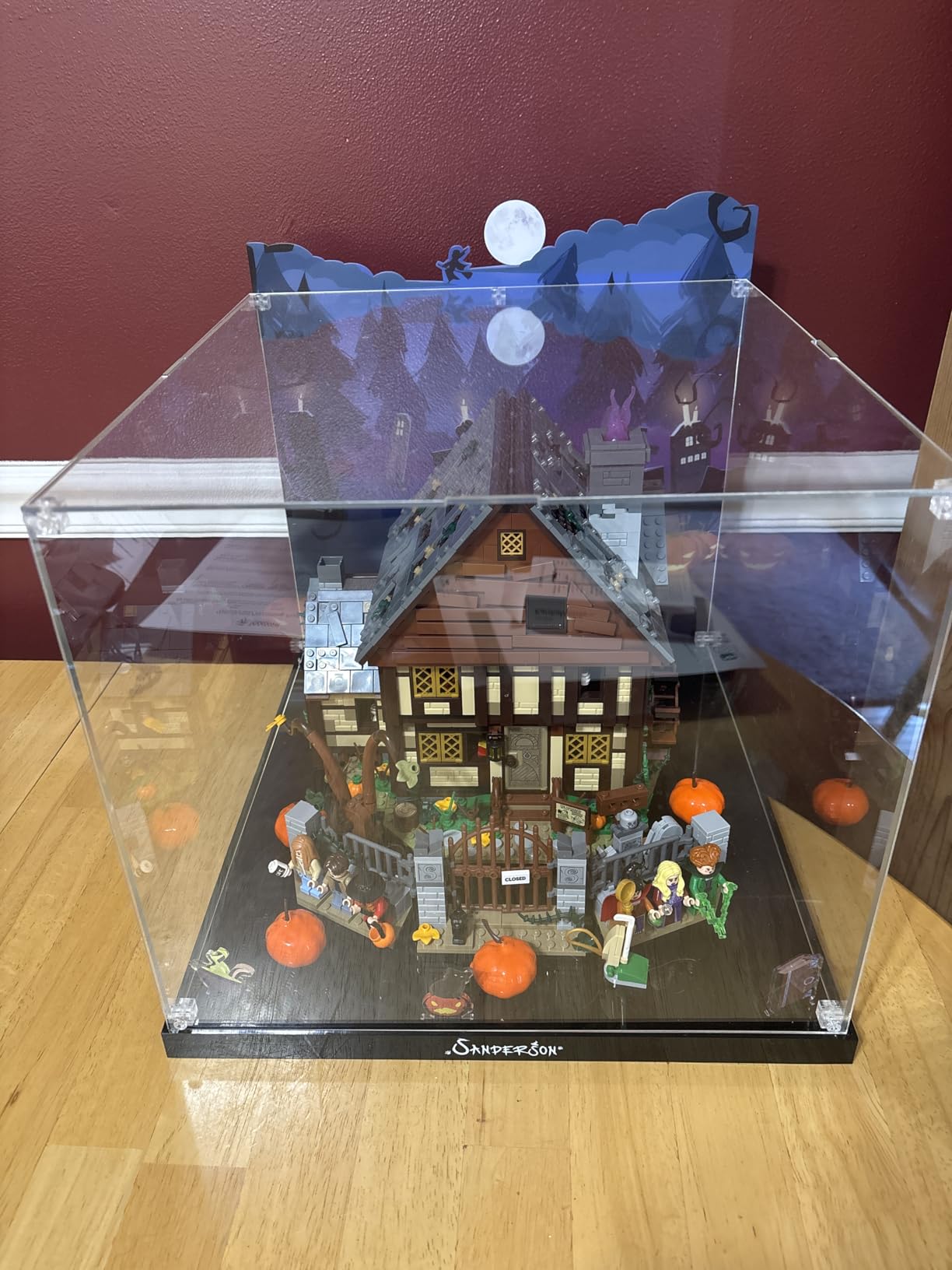 Acrylic Display Case for Lego 21341 Disney Hocus Pocus: The Sanderson Sisters' Cottage Building Bricks, Dustproof Display Box, Customized Decorative Box & HD Painted Background customer photo 1