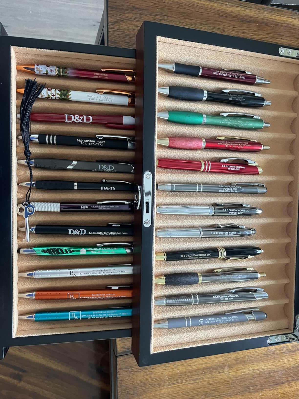 Pen Display Case with 24 Slots - Fountain Pen Storage Organizer with Glass Window (Brown Ash Veneer Finish, Creamy-White Velvet) customer photo 1