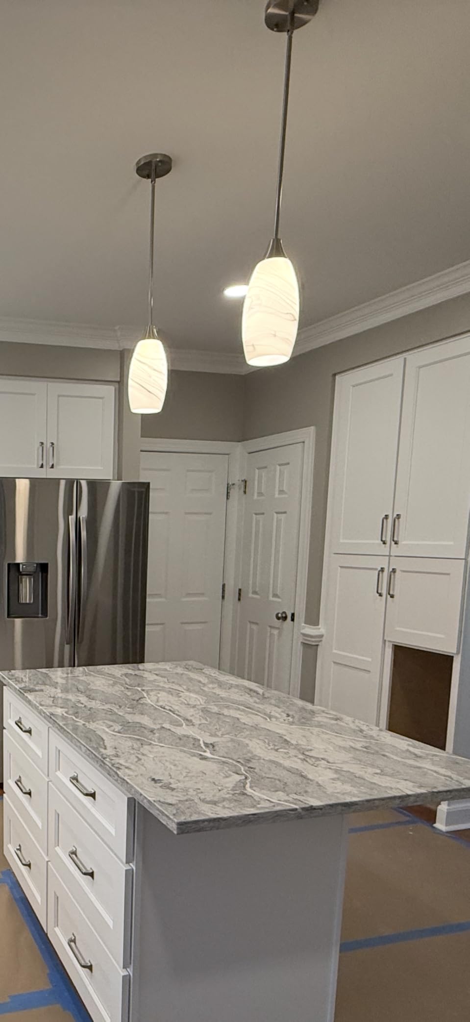 EDISHANE Pendant Light Fixture, Handcrafted Art Glass Hanging Light, Hardwired Ceiling Light, Grey Marble Glass Shade, Adjustable Brushed Nickel Rods, E26 Base, Pendant Lamp for Kitchen Island, Bar customer photo 1