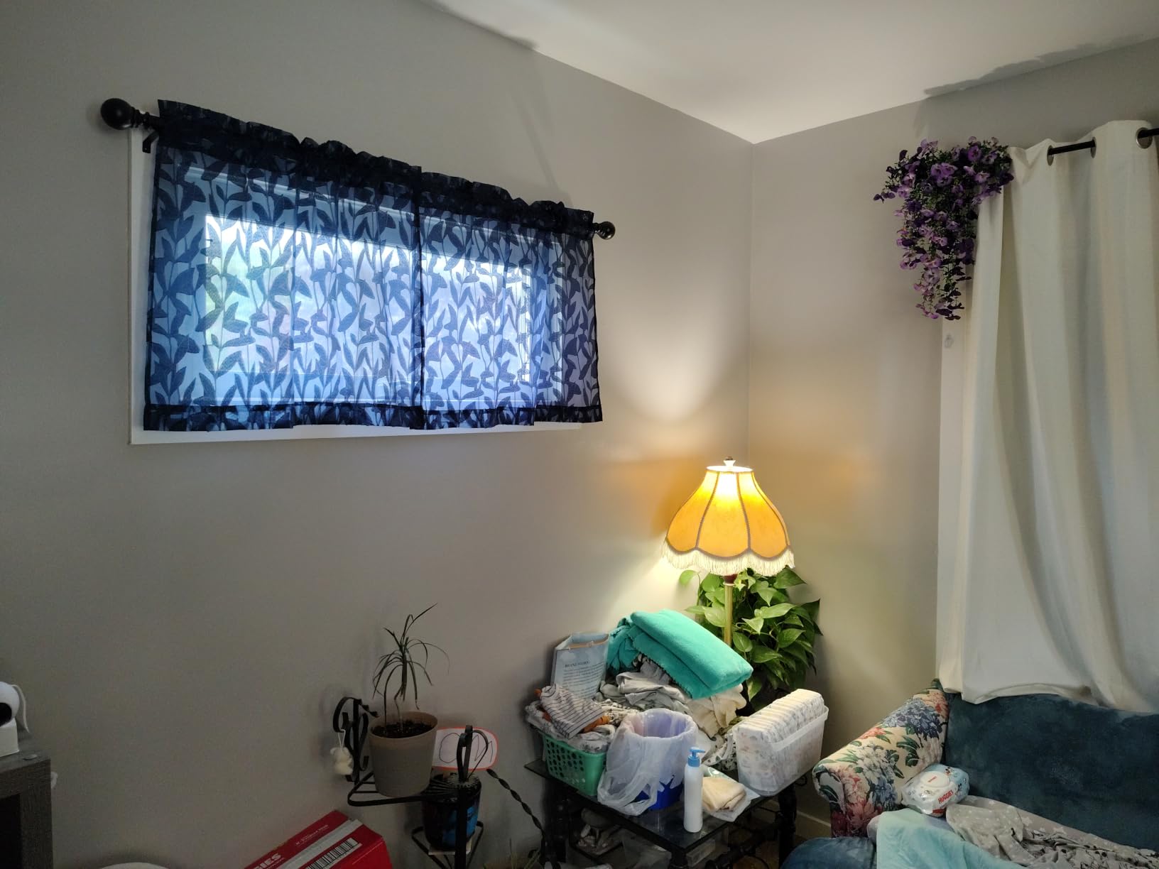Lecloud Leia 14 Inch Sage Valance for Window Green Sheer Curtains 2 PCS, Jacquard Texture Leaves Semi Voile Living Room Curtain for Small Window, Dual Rod Pockets Bedroom Kitchen Valance, 38W x 14L customer photo 2
