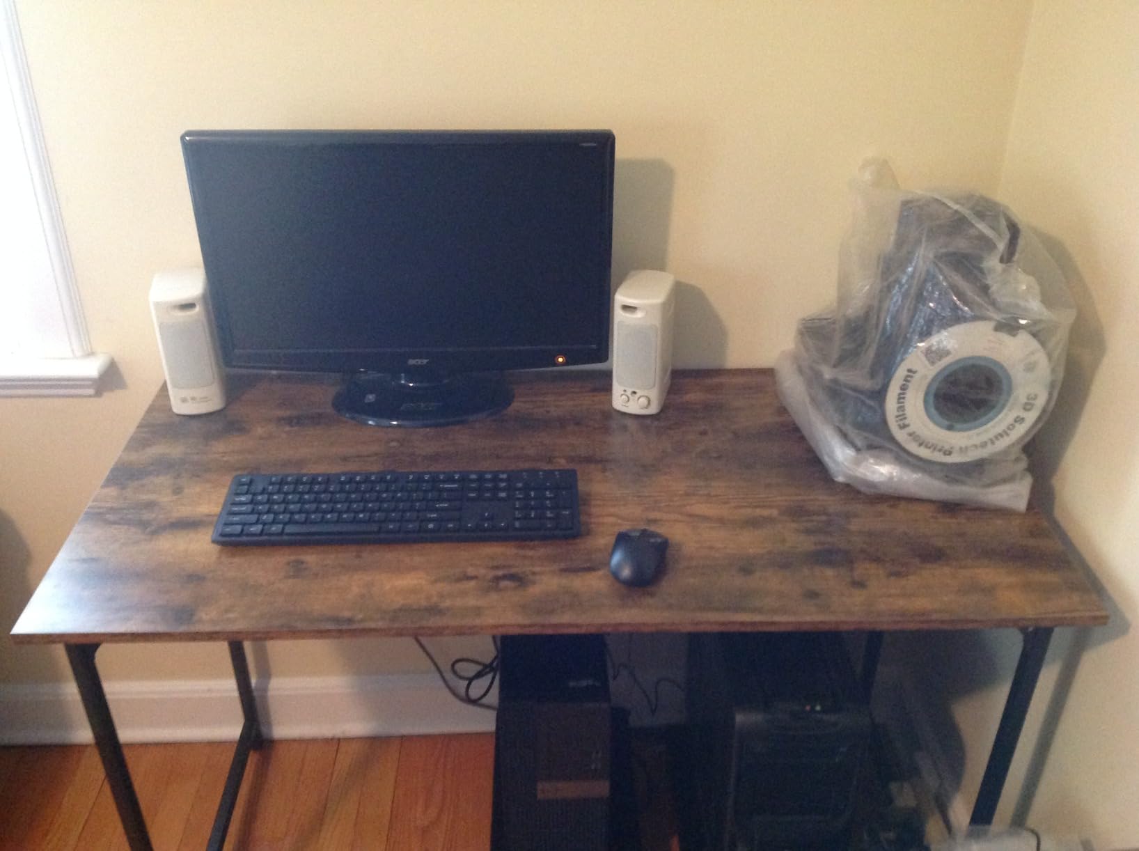 PayLessHere 32 Inch Computer Desk, Brown, Office Desk with Metal Frame, Adjustable Feet, Writing Table for Home Office or Study customer photo 1