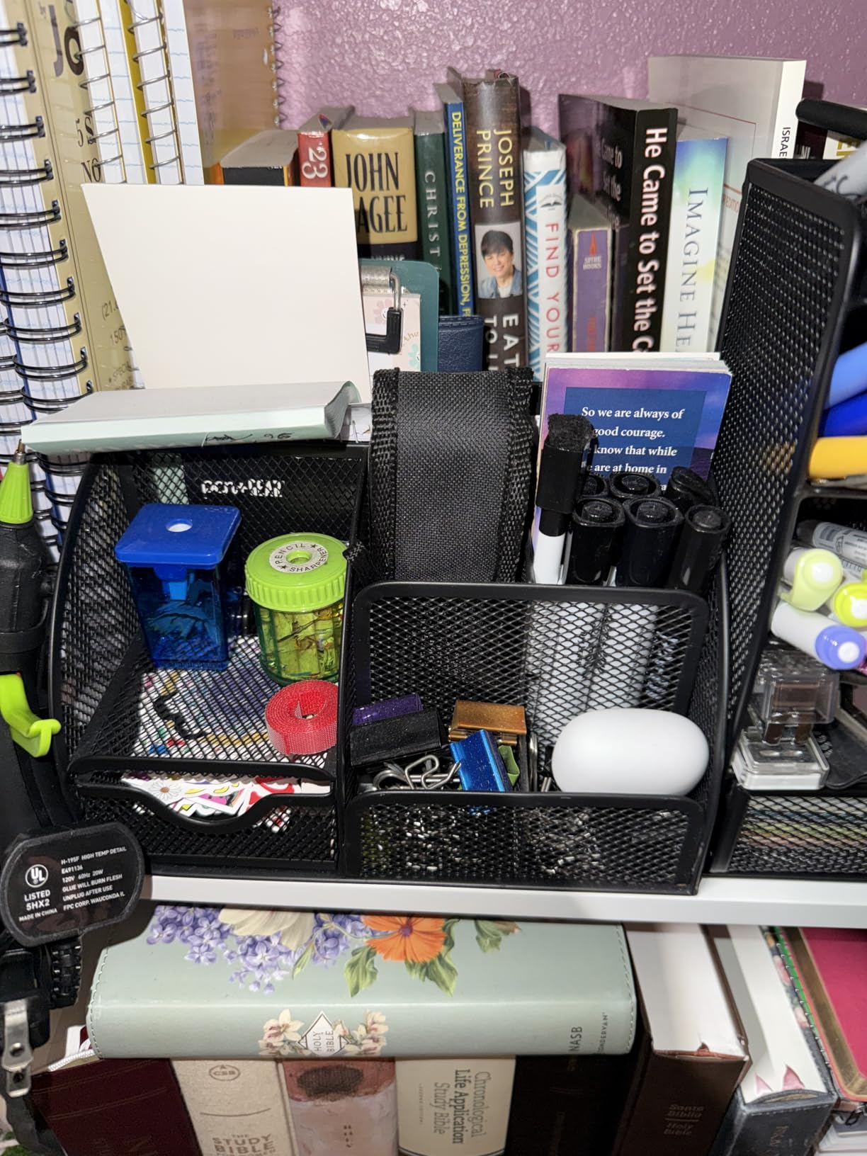 17 in 1 Black Desk Organizers and Accessories Set, 3 Office Desk Supplies Storage Organization, 4 Pens, Stapler, Staples & Remover, Tape & Dispenser, Scissors, Ruler, Clips, Hole Punch, Back to School customer photo 1