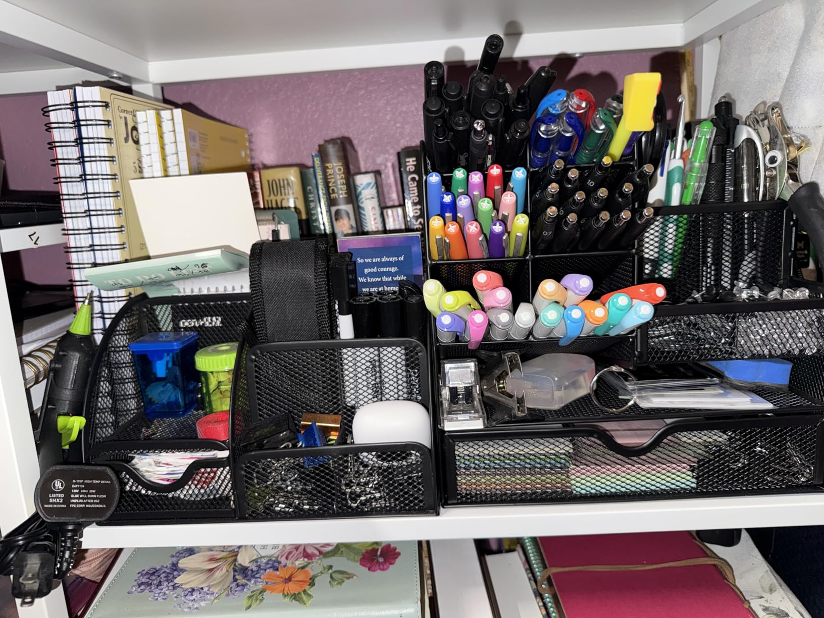 17 in 1 Black Desk Organizers and Accessories Set, 3 Office Desk Supplies Storage Organization, 4 Pens, Stapler, Staples & Remover, Tape & Dispenser, Scissors, Ruler, Clips, Hole Punch, Back to School customer photo 2