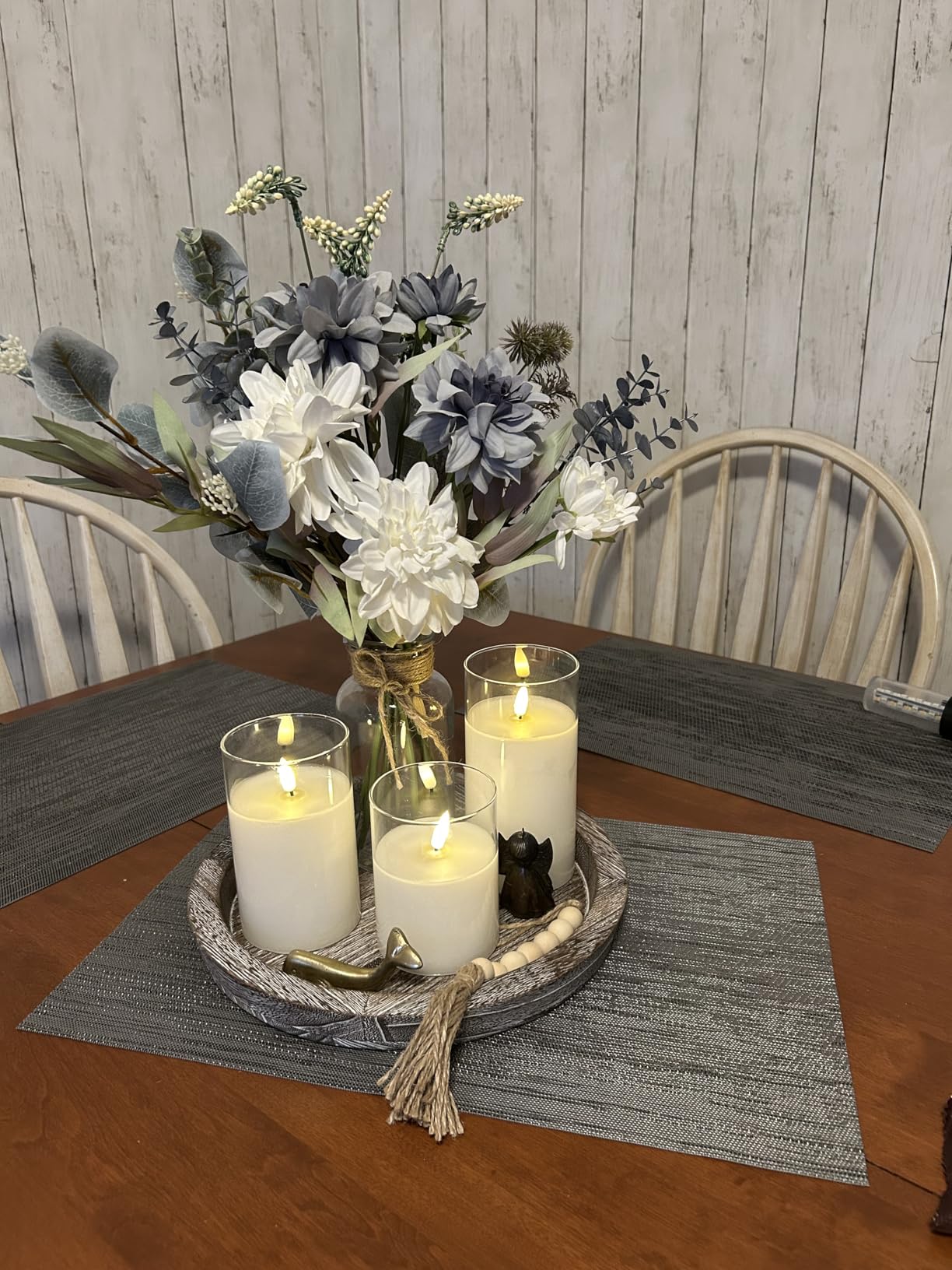 Fake Flowers in Vase Artificial Flowers Coffee Table Decor, Faux Flowers in Vase, Flower Arrangements Artificial Plants Silk Flowers for Home Decor Indoor Centerpiece Table Decorations (Blue White) customer photo 1