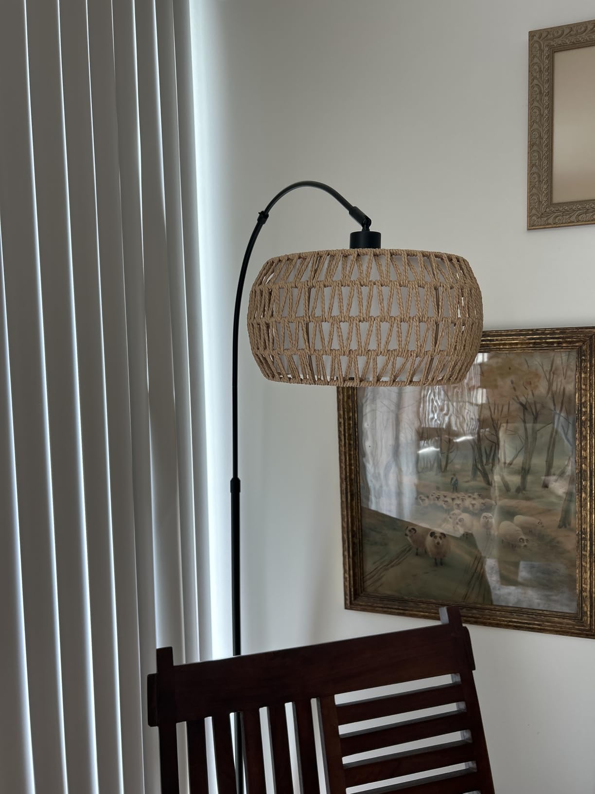 Arc Floor Lamps for Living Room with 3 Color Temperatures, Black Standing Lamp with Remote & Dimmable LED Bulb, Rattan Boho Floor Lamp, Farmhouse Tall Lamp for Bedroom, Over Couch Arched Reading Light customer photo 2