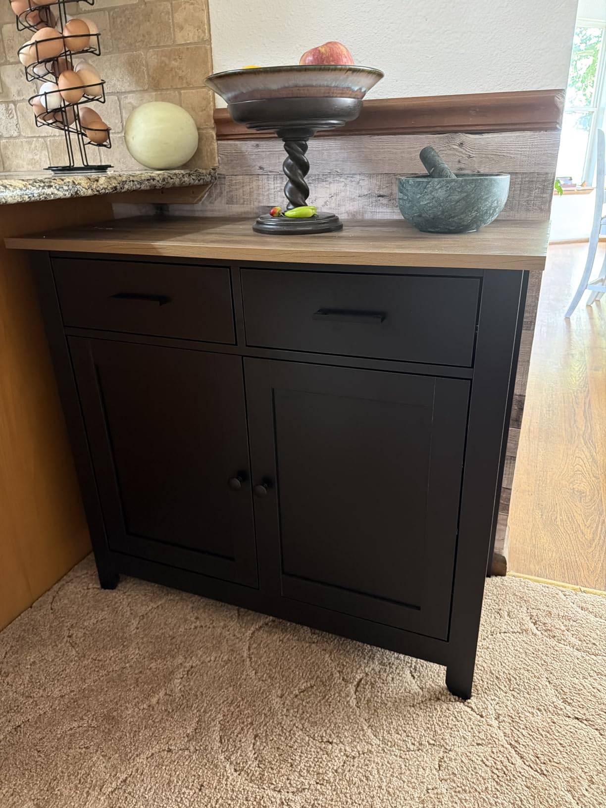 HORSTORS Kitchen Storage Cabinet, Modern Farmhouse Buffet Cabinet with Storage, Coffee Bar with 2 Drawers and 2 Doors, Floor Sideboard Buffet for Living Room, Dining Room, Bathroom, Black/Rustic Brown customer photo 1
