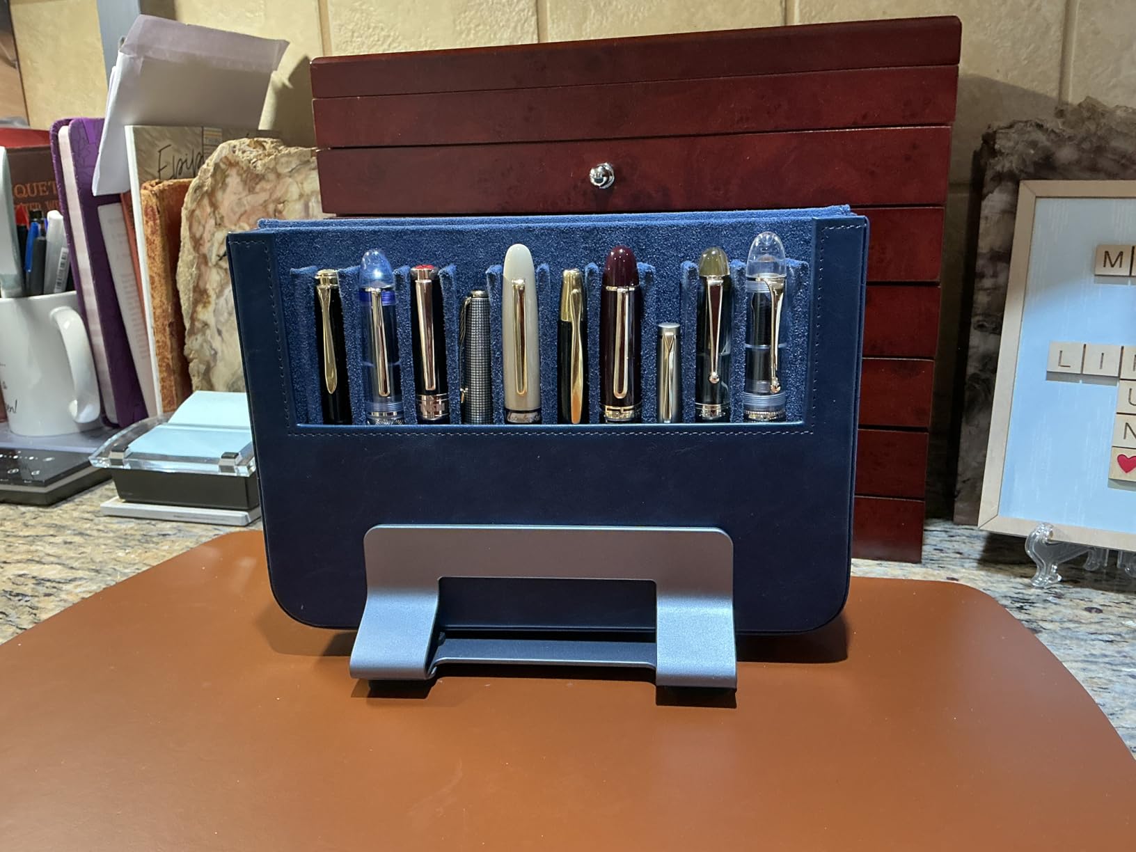 Leather 6 Fountain Pen/Pencil Tray Case, Handmade, Magnetic Closure with Drawer Design, Gift Choice for Man/Woman/Office, 6 Slots (brown) customer photo 2