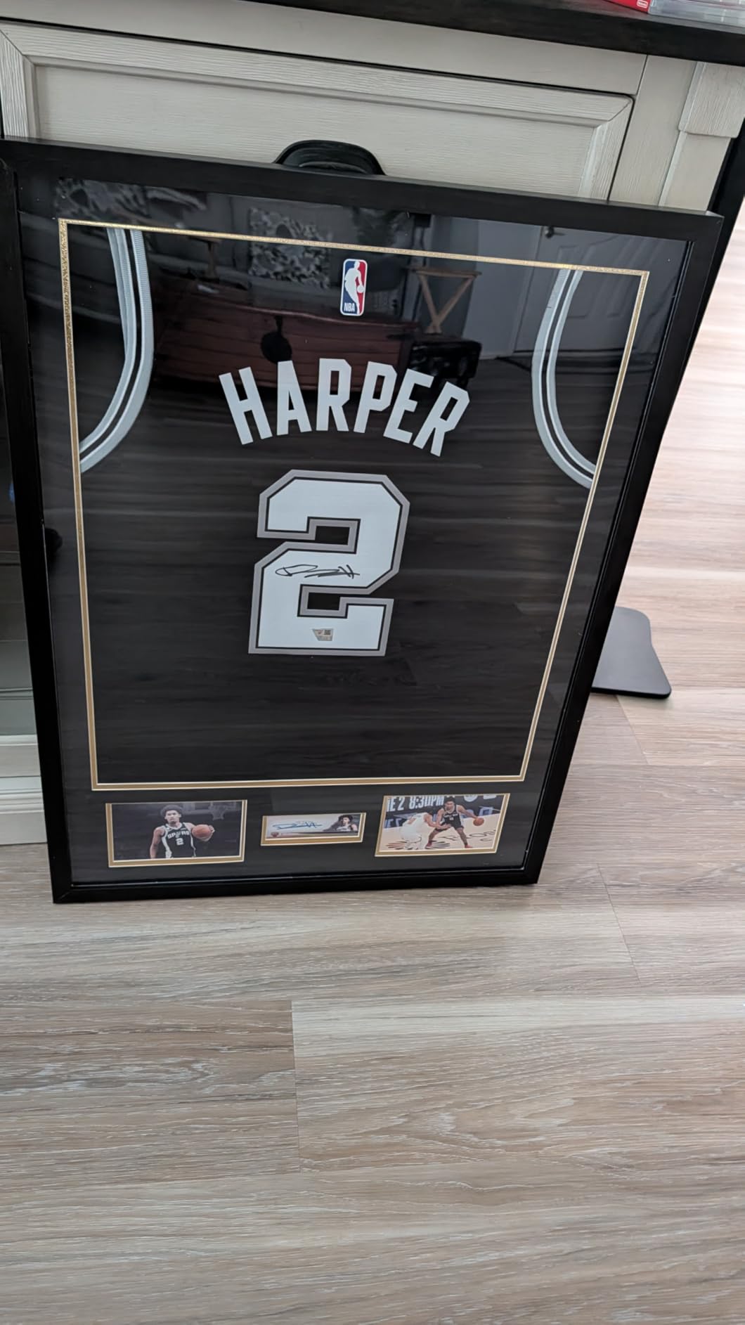 Jersey Frame Display Case for Football, Solid Wood Shadow Box with 98% UV Protection Acrylic, Two Photo Frame One Signature for Baseball, Basketball, Hockey, Uniforms - Black Walnut Finish customer photo 2