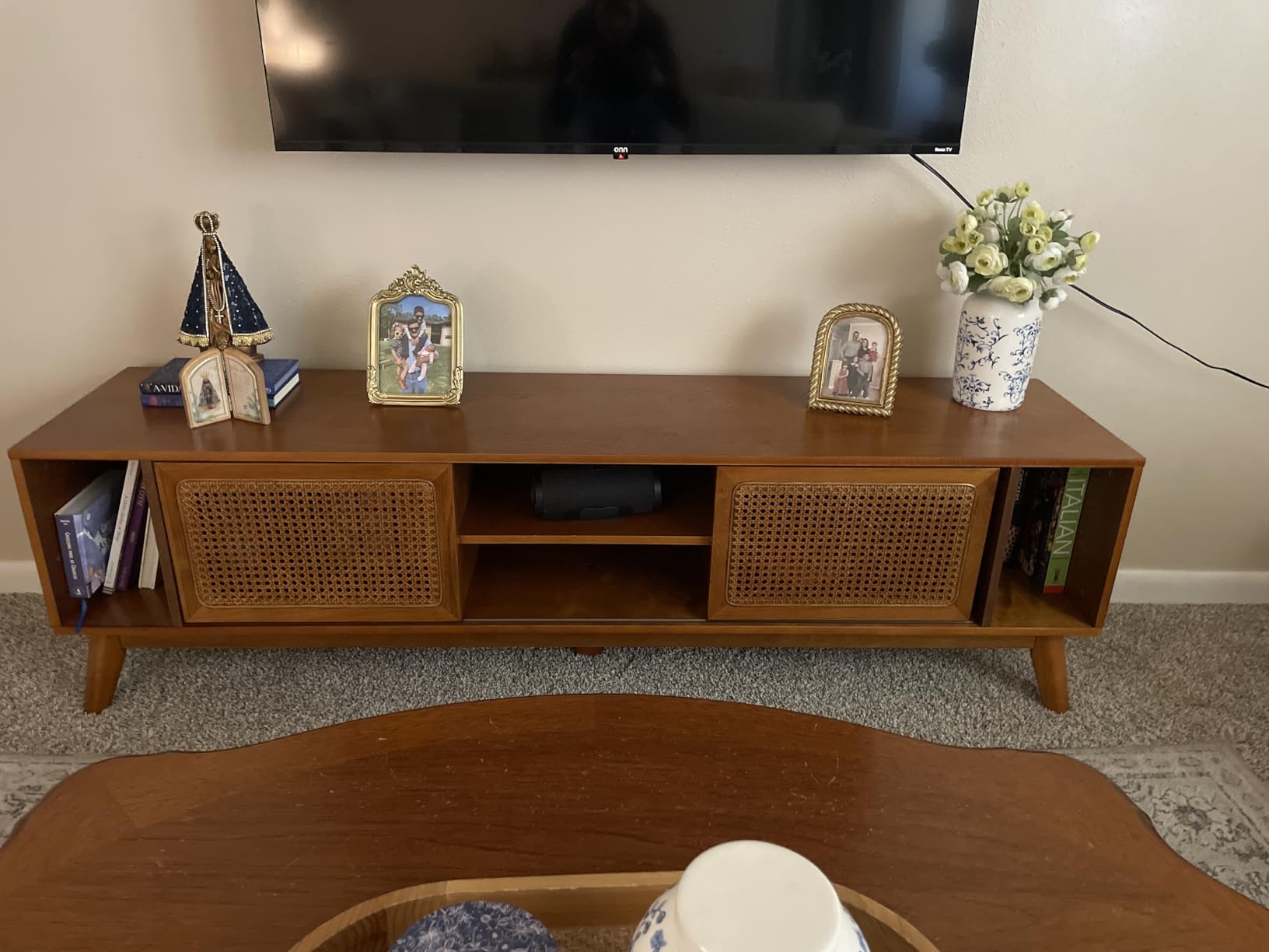 LKTART Mid Century Modern Rattan TV Stand for 65 Inch TV, 59