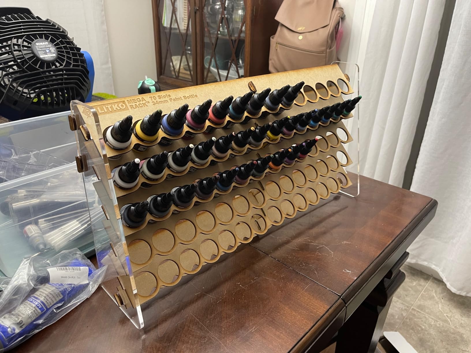 Paint Rack | Holds 35 Citadel Pots & Bottles | Wall or Workbench | Fits Citadel, Pro Acryl, Formula P3 & 34mm paints | 12x12x4in MDF & acrylic | Store upright or inverted | No-glue tab-&-slot customer photo 2