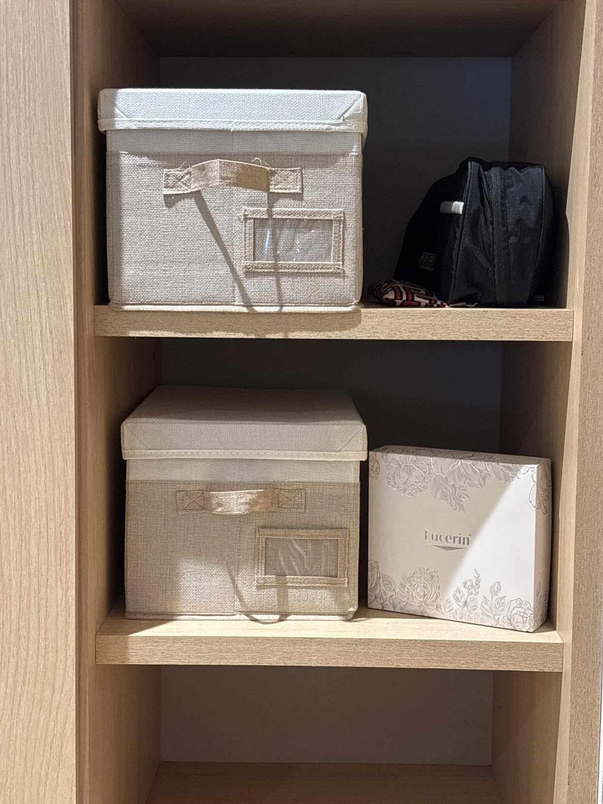 GRANNY SAYS Storage Basket with Lid, Linen Fabric Storage Bins with Label, Decorative Storage Boxes, Clothes Storage and Organization, Memory Keepsake Box, 3-Pack, Medium, Khaki&Ivory customer photo 1