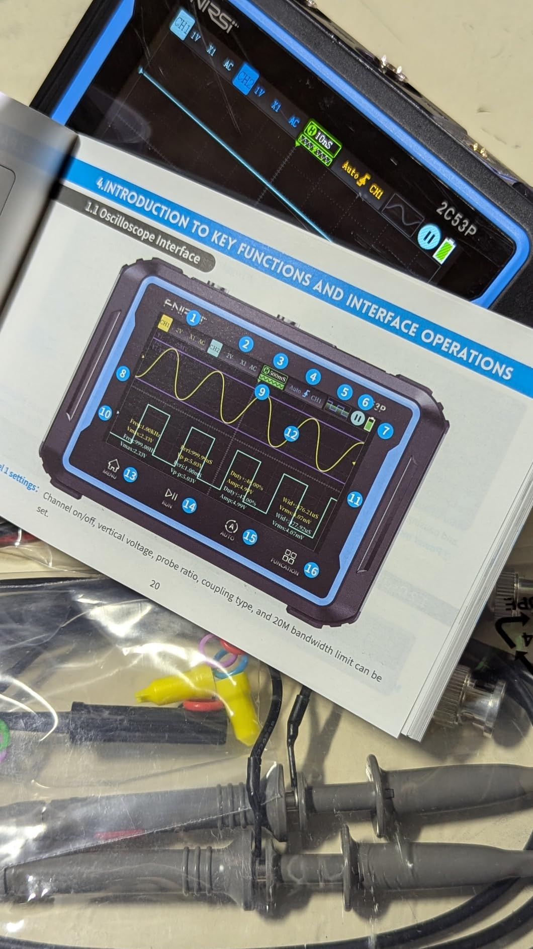 FNIRSI 2C53P Handheld Tablet Oscilloscope Multimeter DDS Signal Generator 3 in 1, 2CH Automotive Oscilloscope Multimeters with 50Mhz Bandwidth, 19999 Counts, 250MS/s Sampling, 4.3 inch Touch Screen customer photo 1