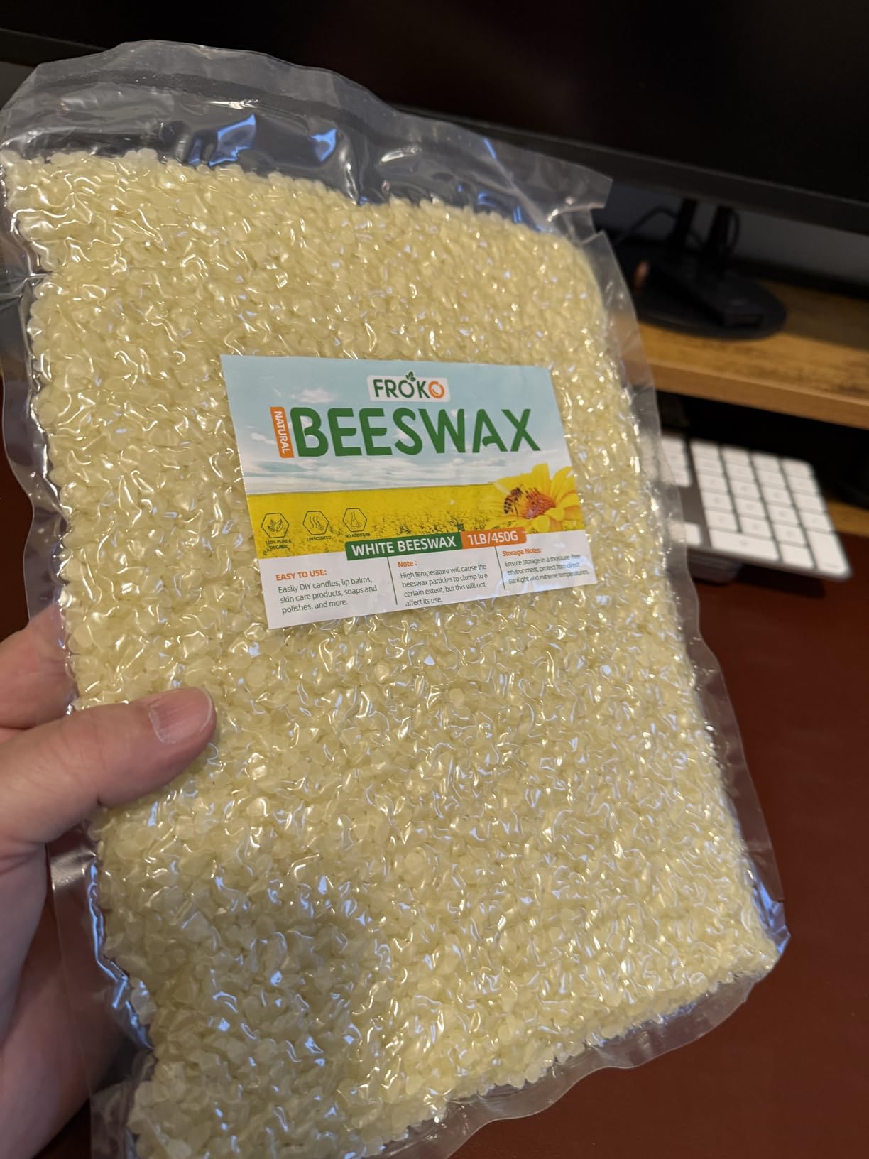 FROKO White Natural Beeswax Pellets 1LB, Organic Beeswax, Beeswax for Candle Making, Body, Skin Care DIY, Lip Balm, Soap and Lotion Making Supplies customer photo 1