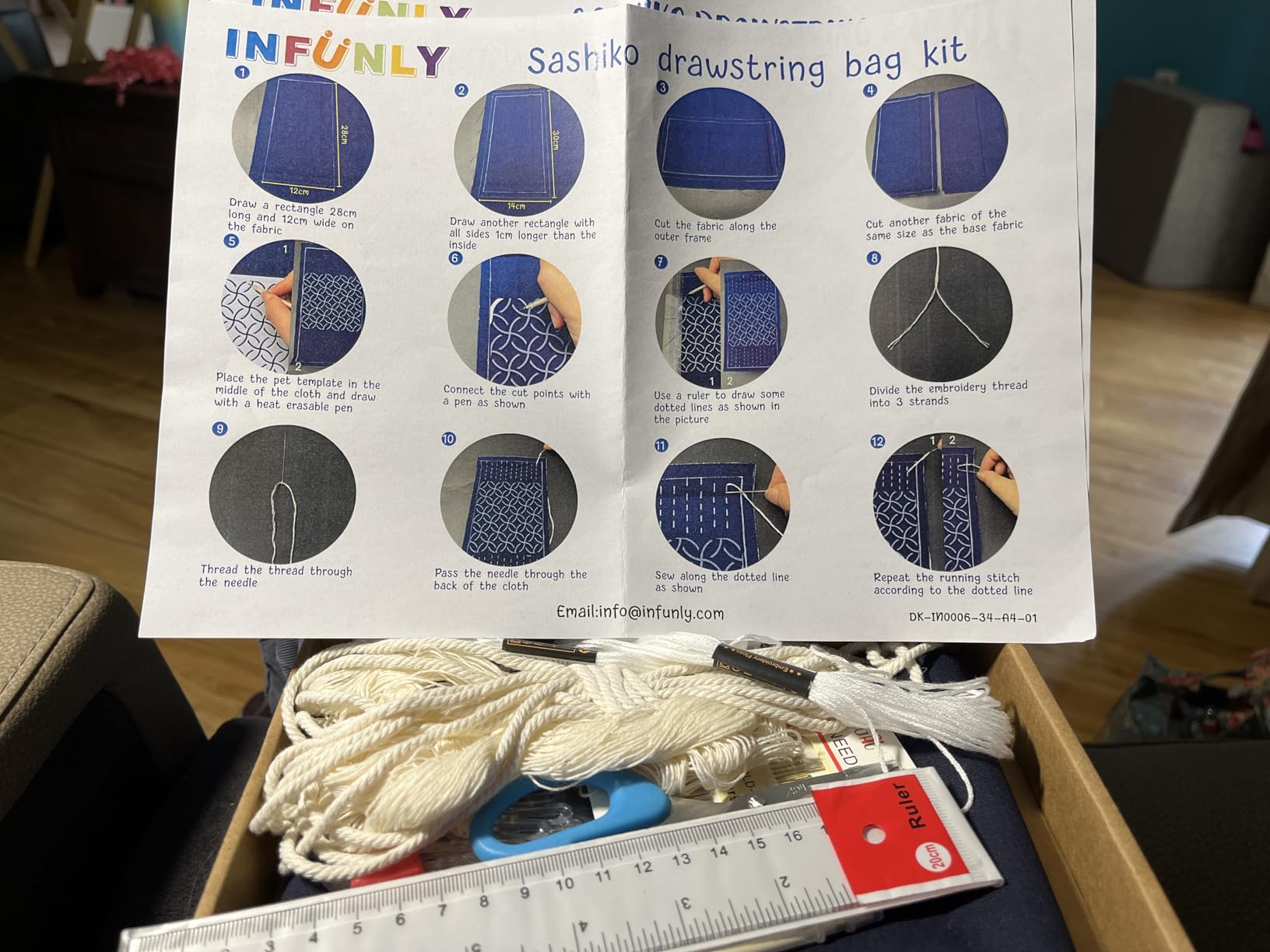 INFUNLY 3 Set Sashiko Drawstring Bag Kits Sashiko DIY Tote Bag Kit Flower Sashiko Fabric Kit for Beginners Make Your Own Tote Bag with Thread Needles Hand Sewing Set for Adults customer photo 1