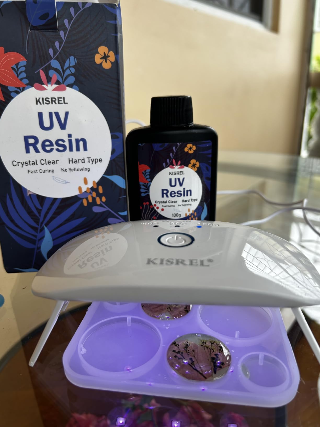 KISREL UV Resin with Light - 200g Upgraded Hard Type Crystal Clear Ultraviolet Curing UV Resin Kit, 8 Lamp Beads UV Light, Resin Kit with Light for Craft Jewelry Making customer photo 2