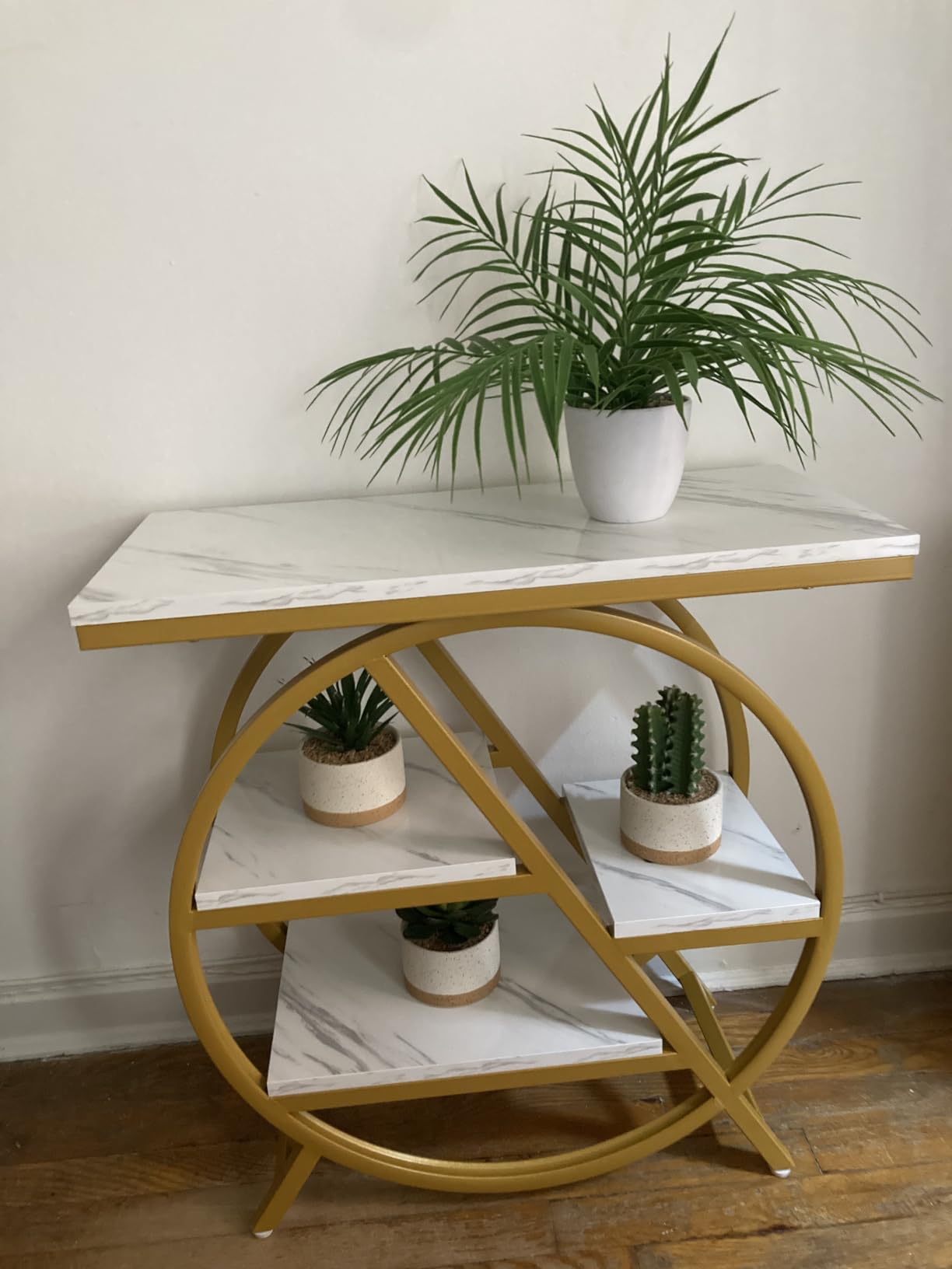 Tribesigns End Table for Living Room, 3-Tier Narrow Side Table with Storage, Wood Sofa Side Table with Geometric Metal Frame, Industrial Nightstand and Bedside Table for Bedroom customer photo 2