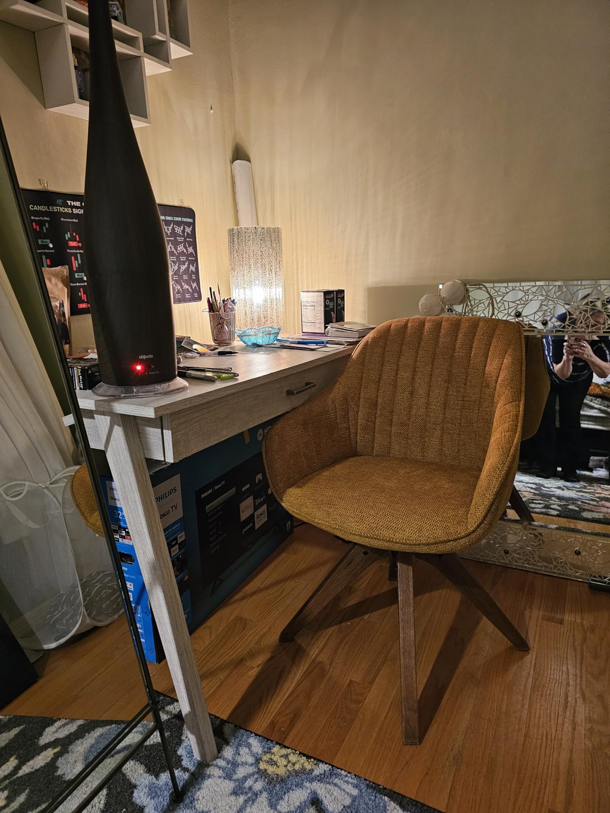 Art Leon Mid Century Modern Swivel Accent Chair - Fabric Upholstered Armchair with Natural Oak Wood Legs, Desk Chair No Wheels, Off White customer photo 1