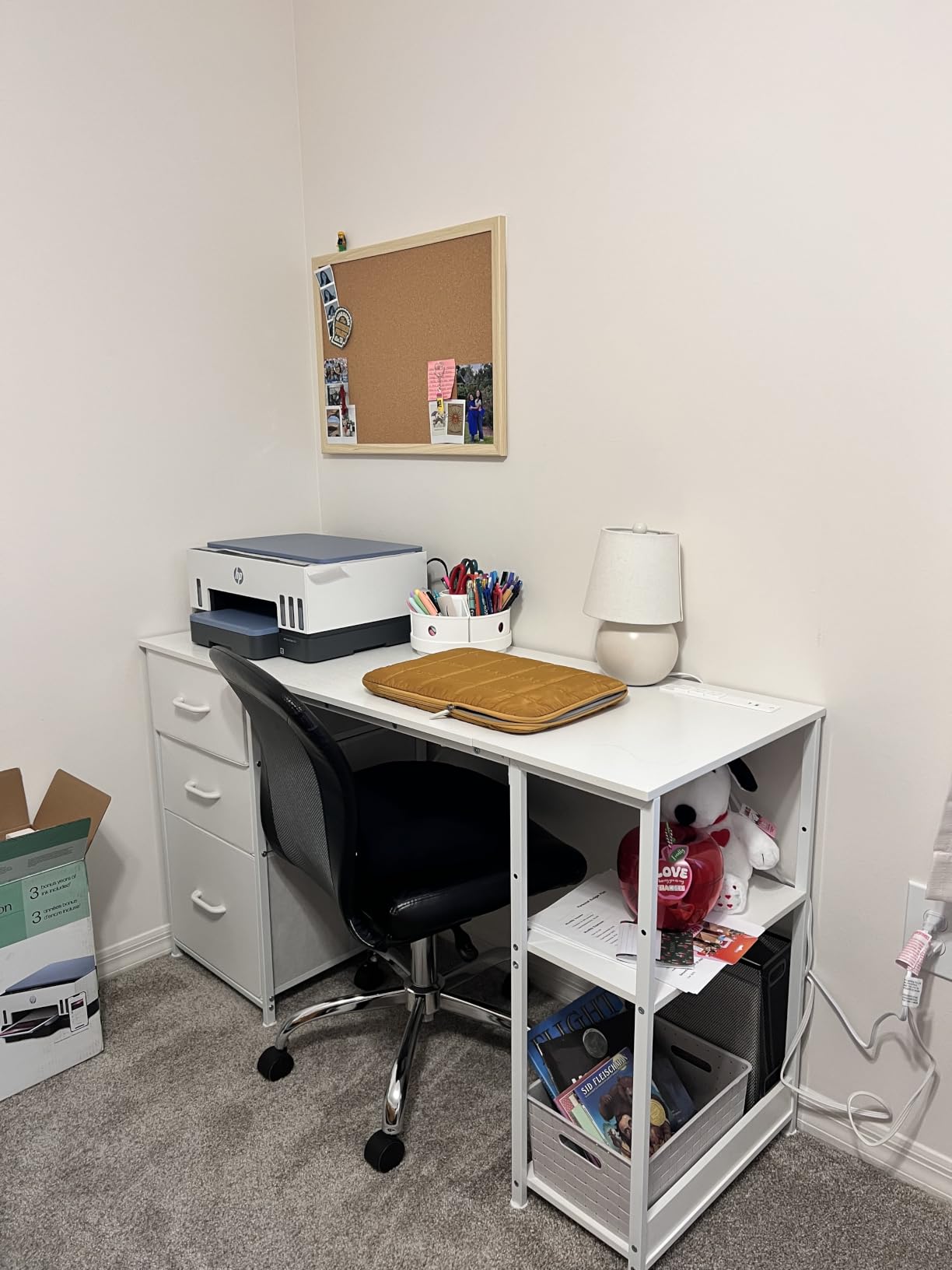 AODK 51 Inch Computer Desk with Drawers & USB Power Outlets - Reversible Home Office Desk with Storage Shelves, Work from Home, Modern Work/Writing/Study Table for Bedroom, White customer photo 1