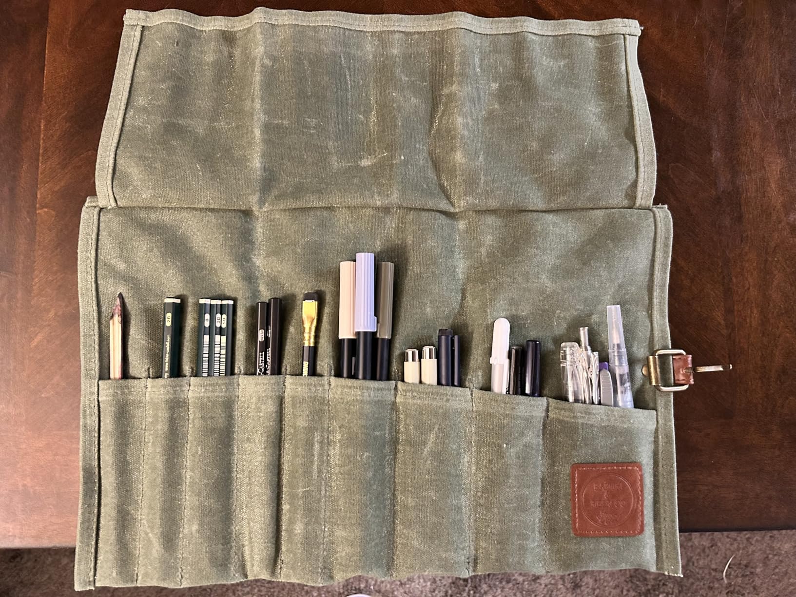 Compact Waxed Canvas Paint Brush Holder - Portable Art Bag for Painting & Drawing - Art Supplies Organizer - Storage Roll Bag for Artists (blue) customer photo 1