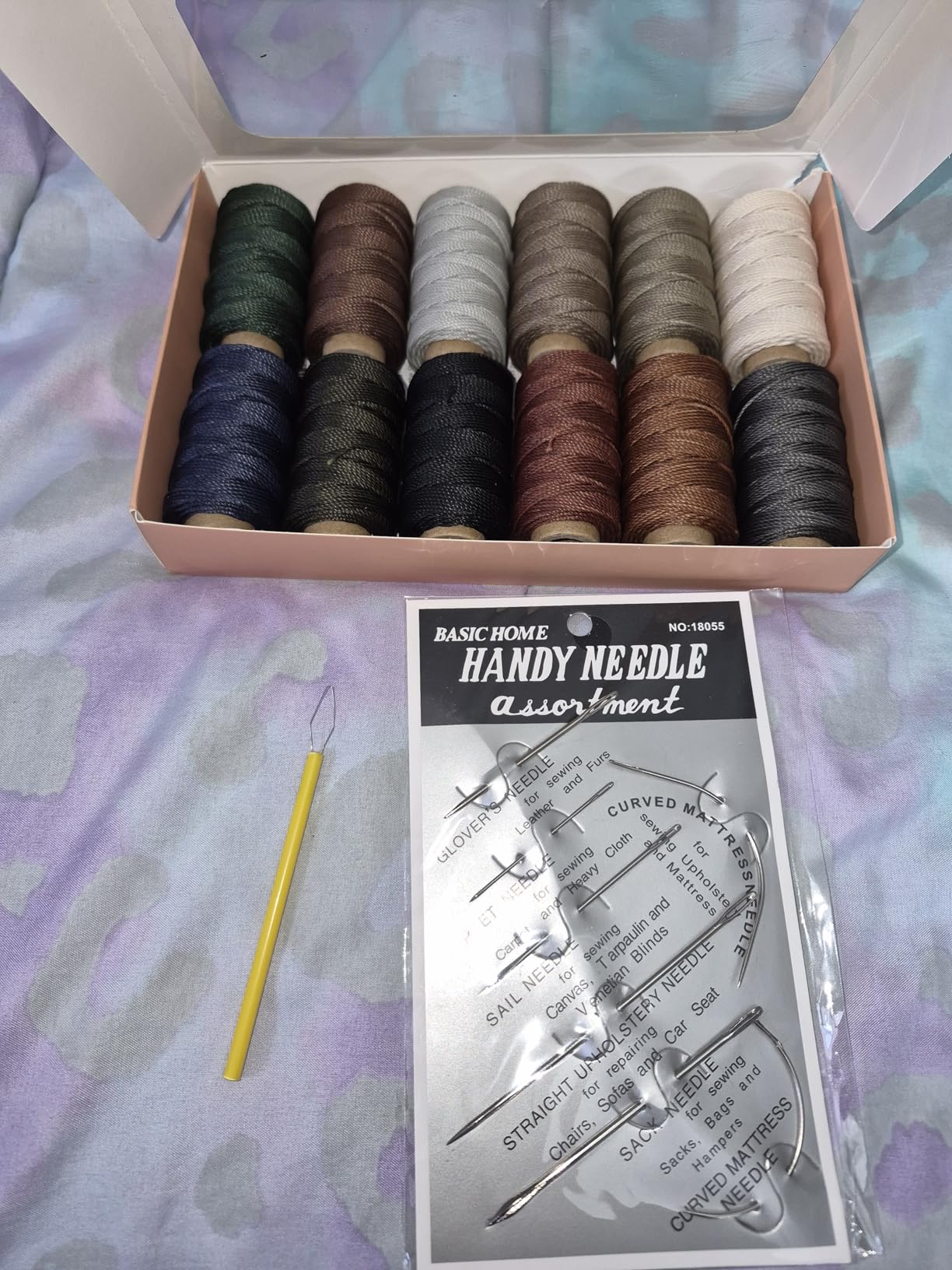 Round Waxed Thread 0.45mm 12 Neutral Colors, Thin Cord Wax Coated 3 Ply Polyester Strings 115 Yards/Spool for Leather Upholstery Sewing, Stitching, Bookbinding, Beading, Macrame Braiding customer photo 1