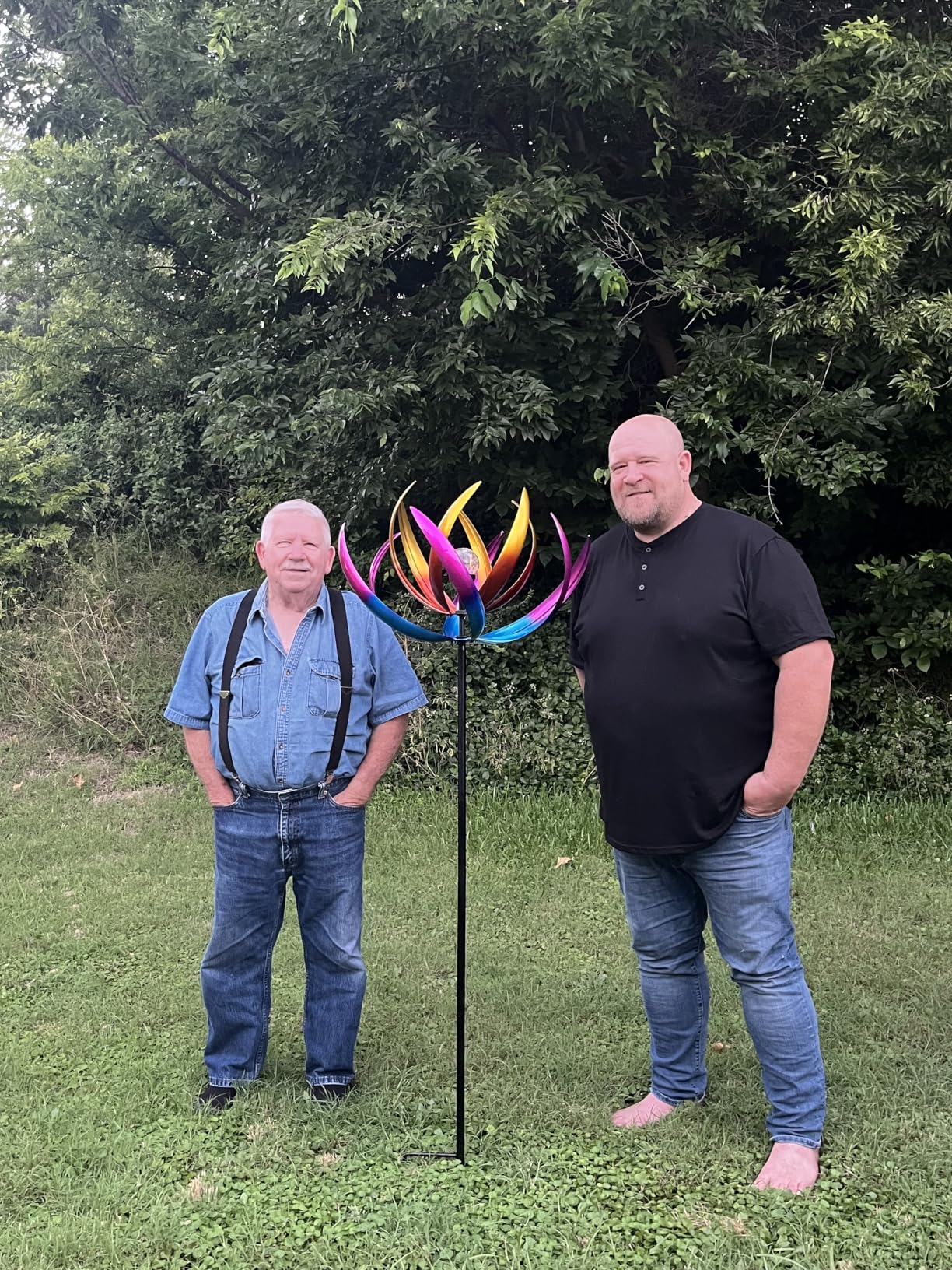 70 in Large Wind Spinners Outdoor, Solar Wind Sculpture, Purple | Metal Windmill with Solar Multi-Color Light, All Weather Decor customer photo 1