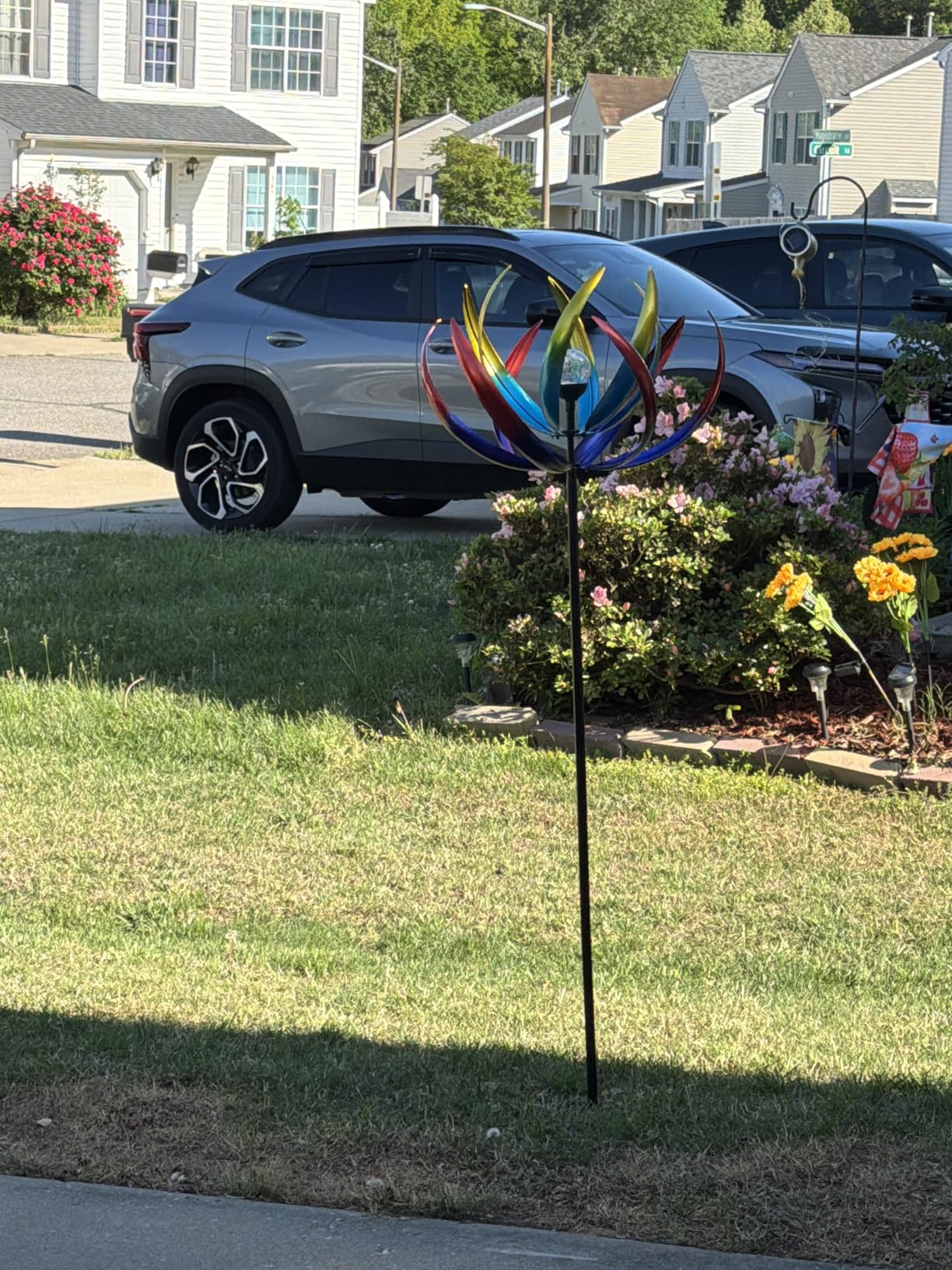 70 in Large Wind Spinners Outdoor, Solar Wind Sculpture, Purple | Metal Windmill with Solar Multi-Color Light, All Weather Decor customer photo 2