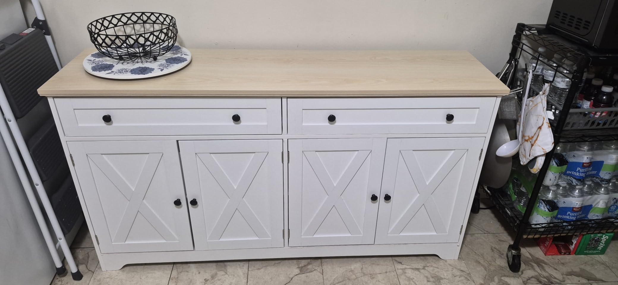 IRONCK Buffet Cabinet with Storage, Sideboard Storage Cabinet with Drawers, Coffee Bar Cabinet, Kitchen Cabinet with Doors, Charcoal Grey and Beige Maple customer photo 2