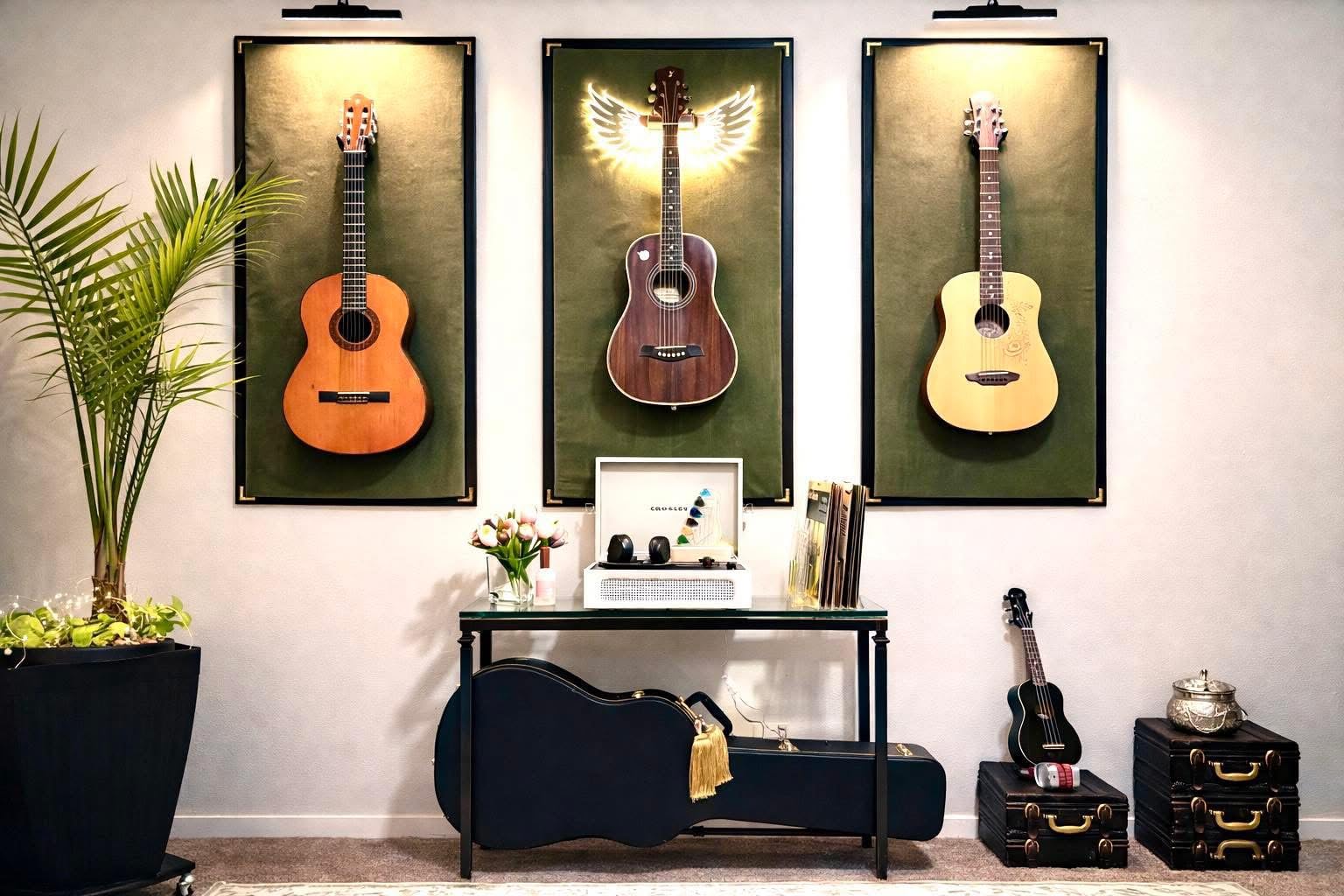 CoolGift Mart Guitar Stand Wall Mount with Luminous Angel Wings, Acrylic Wooden Guitar Hanger Shelf with USB Powered, for Acoustic Electric Bass Ukulele, Gift for Music Lovers Men Guitar Players customer photo 2