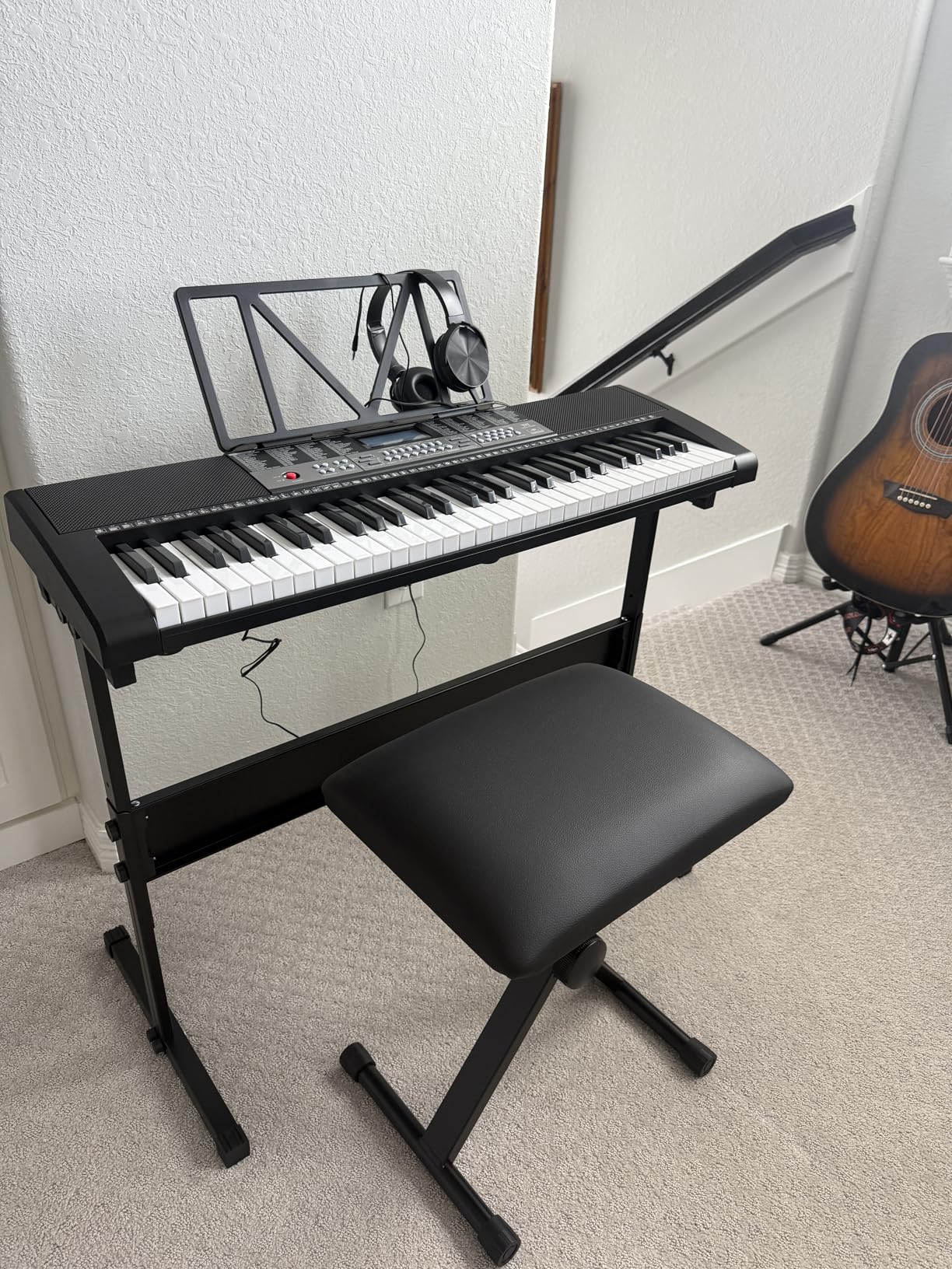 MUSTAR Keyboard Piano, 61 Key Electric Piano Keyboard with Light-Up Keys | 255 Tones/Rhythms, Smart Learning System, Headphone, Microphone, Keyboard Stand, Stool, Stickers, Piano Keyboard Set for Beginners customer photo 2