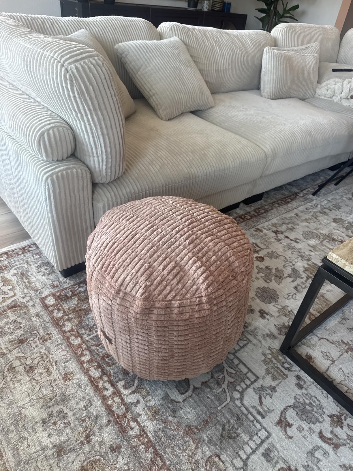 HIGOGOGO Pouf Ottoman Stuffed Round Modern Foam Filled Foot Rest Poufs for Living Room Chair Decorative 20 X 15 Inches Boho Relax Stool for Wedding Christmas Party, Beige customer photo 1