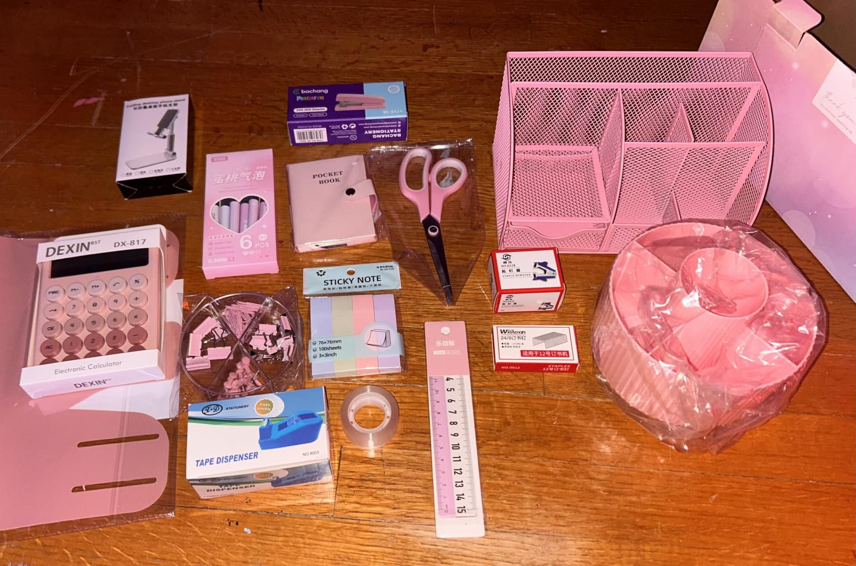 LXEVIHK 21Pcs Pink Desk Organizers and Accessories With Mesh Desk Organizer and 360 Rotating Pen Holder and a Lot of Office Pink Office Supplies Beautifully Presented in a Gift Box customer photo 2