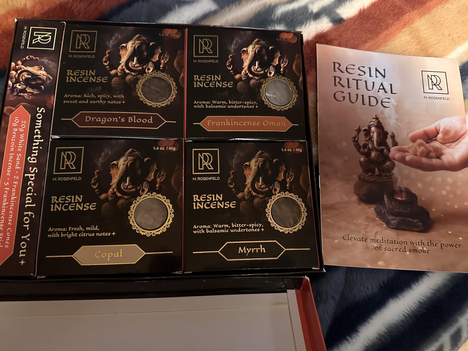 Premium Resin Incense Set - Aromatic Tree Gum Sap - Includes Frankincense, Myrrh, Dragon Blood, & Copal - Natural & Pure Aromatics for Spiritual, Meditation & Home Fragrance - 4 x 40g customer photo 1