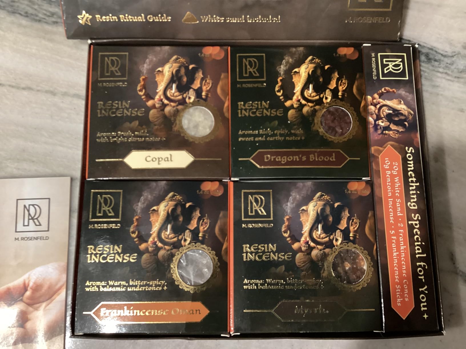 Premium Resin Incense Set - Aromatic Tree Gum Sap - Includes Frankincense, Myrrh, Dragon Blood, & Copal - Natural & Pure Aromatics for Spiritual, Meditation & Home Fragrance - 4 x 40g customer photo 2