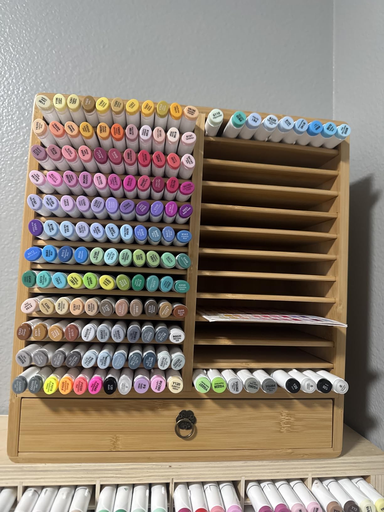 Marker Organizer, 24 Slots Wooden Storage for Up to 216 Markers with Drawer | Art Supply Alcohol Pen Storage Desktop Bamboo Marker Holder, Keeping Color Visible, Easy to Reach in Home Office and Classroom customer photo 1