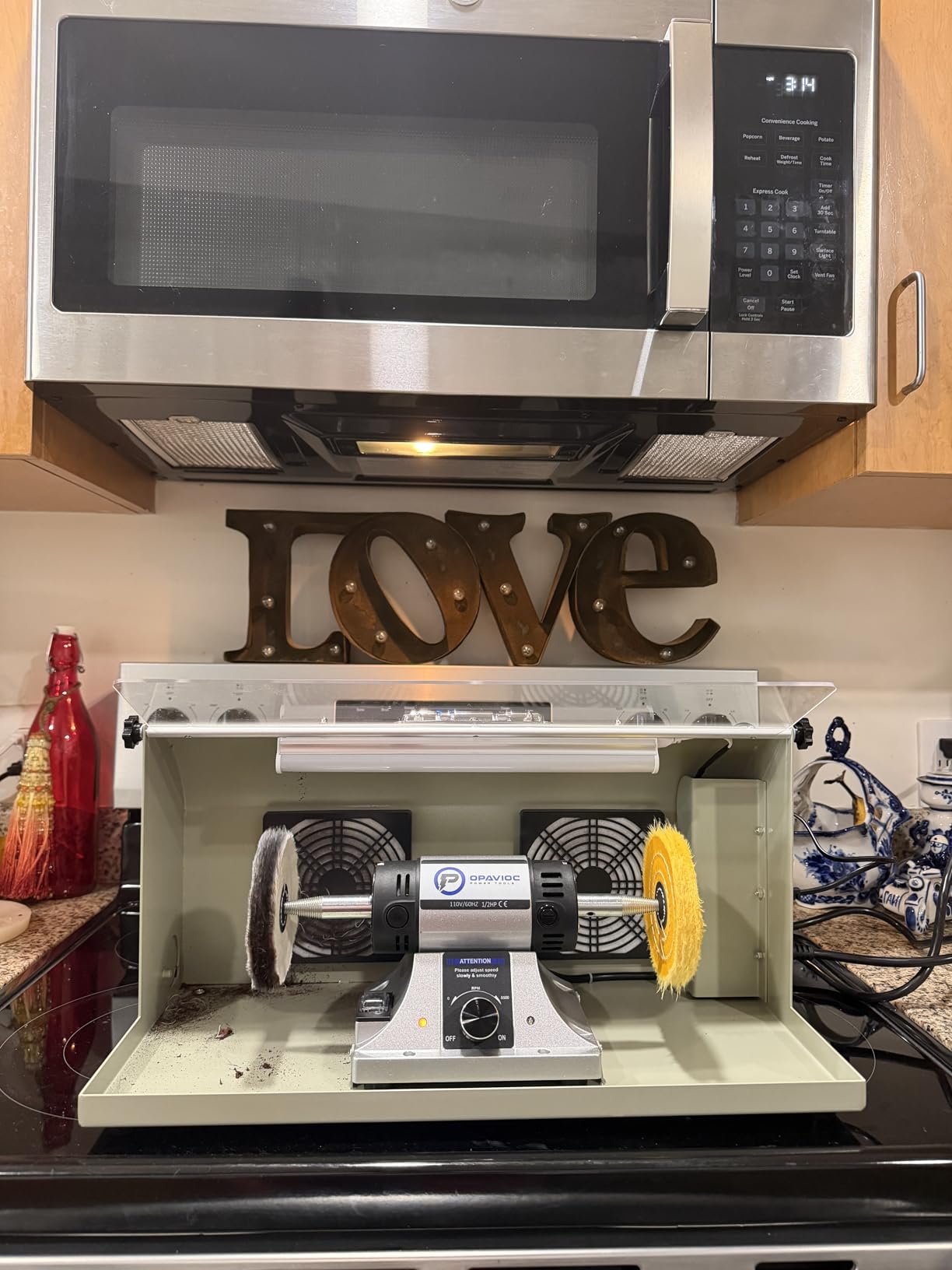 Jewelry Polisher - Adjustable Variable Speed Bench Buffer Polishing & Buffing Machine with Dust Collector Hood, Working Light & Filter for Jewelry, Silver and Metal Polishing customer photo 1