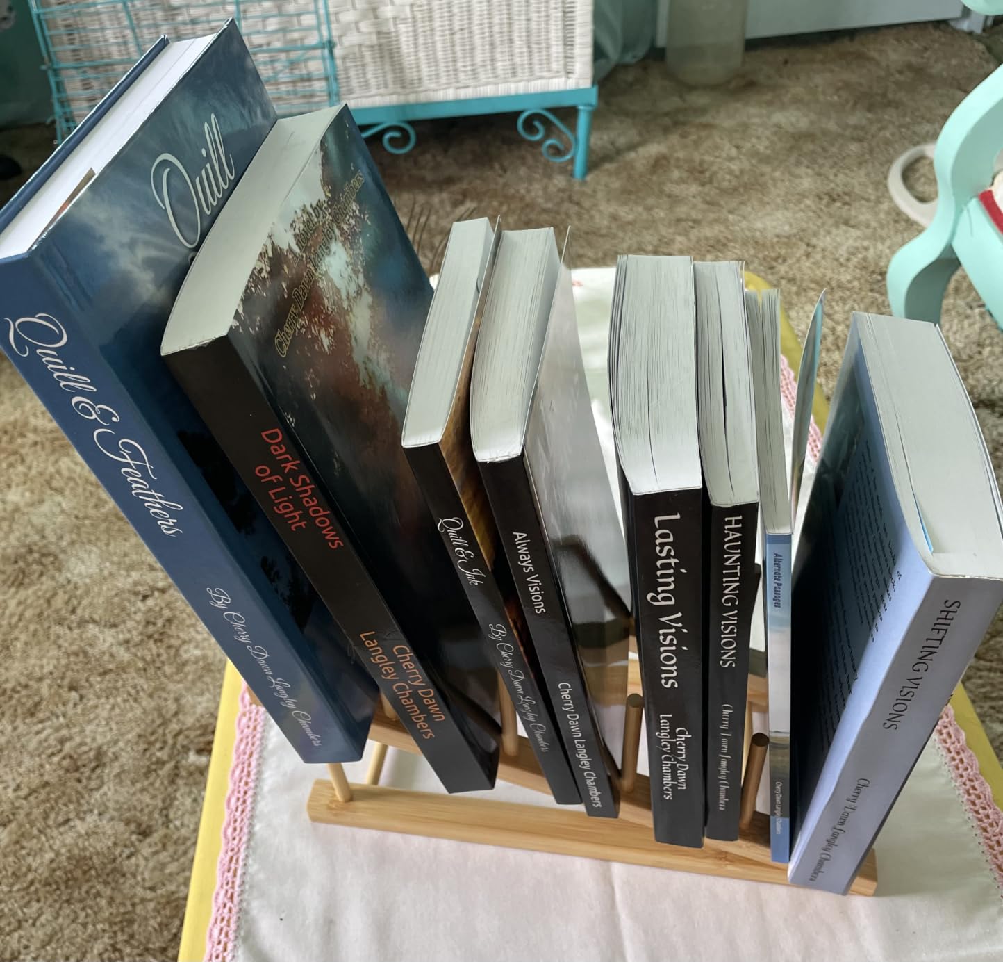 3 Pcs Wood Book Display Stand, 5-Tier Tabletop Bookshelf & Magazine Rack | Portable Counter Display Rack for Vendors, Holds Books, Puzzle, Plates, Art Prints, Greeting Cards and Crafts customer photo 2