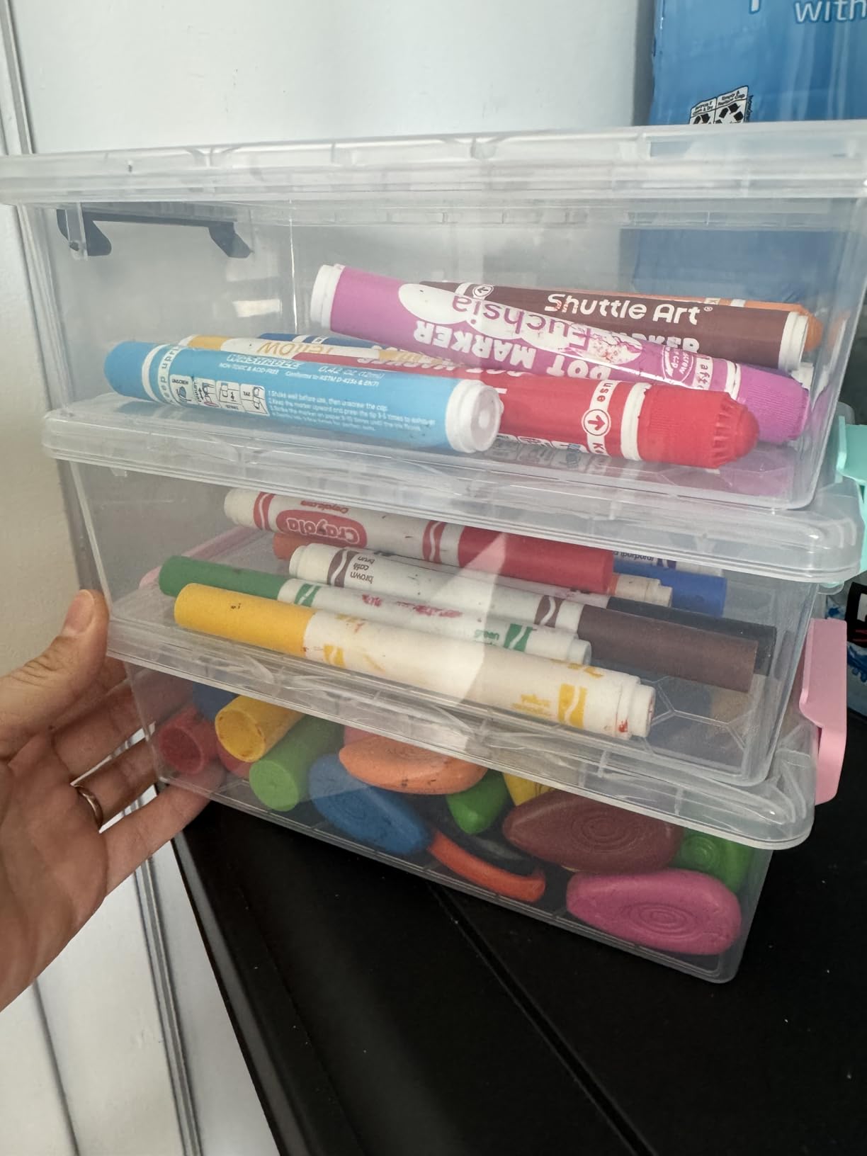 BiuLeon 4 Pack Extra Large Pencil Box, Plastic Pencil Case Organizer, Clear Crayon Box Marker Organizer, Stackable Craft Organizers and Storage for Pen, Craft, Art Supply (Grey) customer photo 1