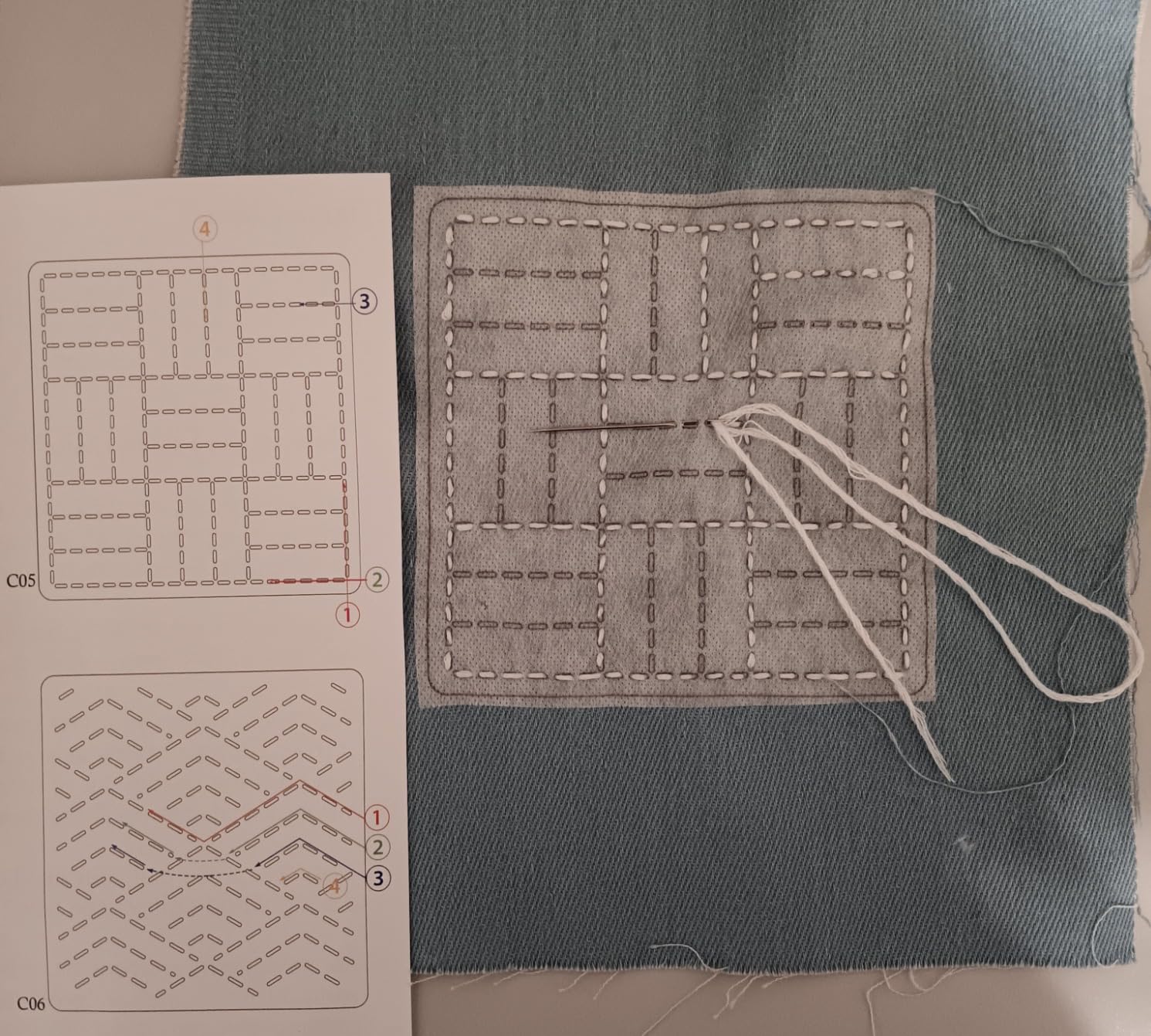 Lampstop Sashiko Kit Sashiko Thread, Needles and Thimble, Inspired Water Soluble Patterns for Japanese Sashiko and Embroidery Design (Style E) customer photo 2