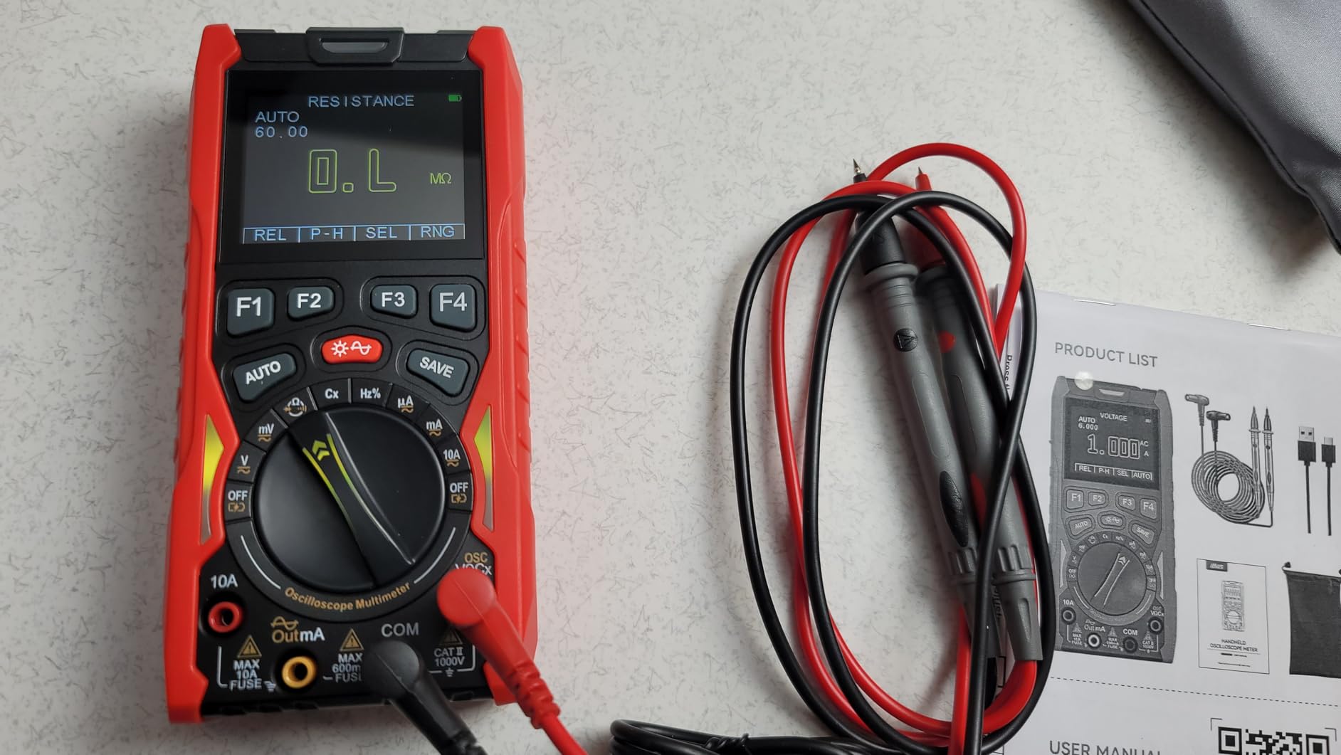 2-in-1 Handheld Oscilloscope Multimeter - 1MHz Bandwidth 2.5MS/s Sampling Rate, Digital Oscilloscope & Auto-Ranging Multimeter Combo, 2.4