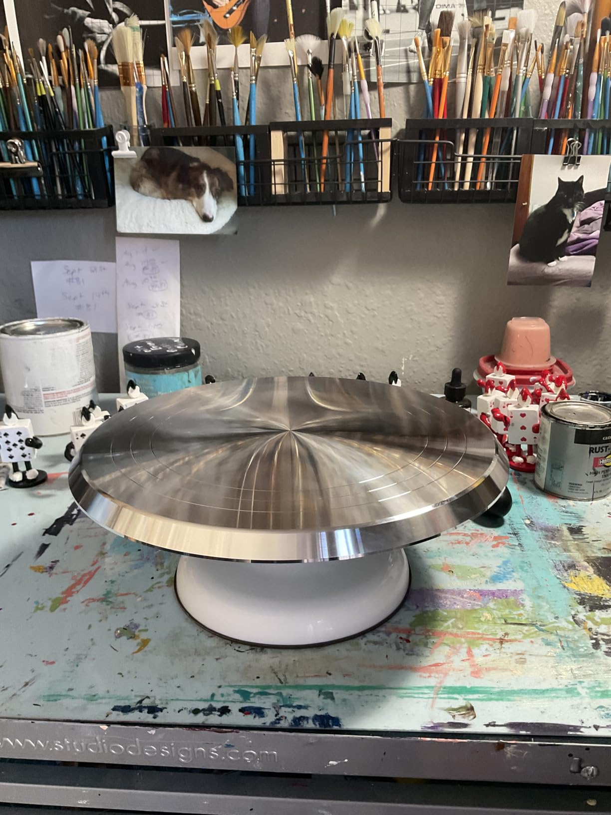 Geelin Sculpting Wheel Heavy Duty Aluminium Alloy Revolving Pottery Stand Construction Turntable with Ball Bearings for Ceramics, Pottery Clay Model Making Clay Decorating Supplies(White,12 Inch) customer photo 1