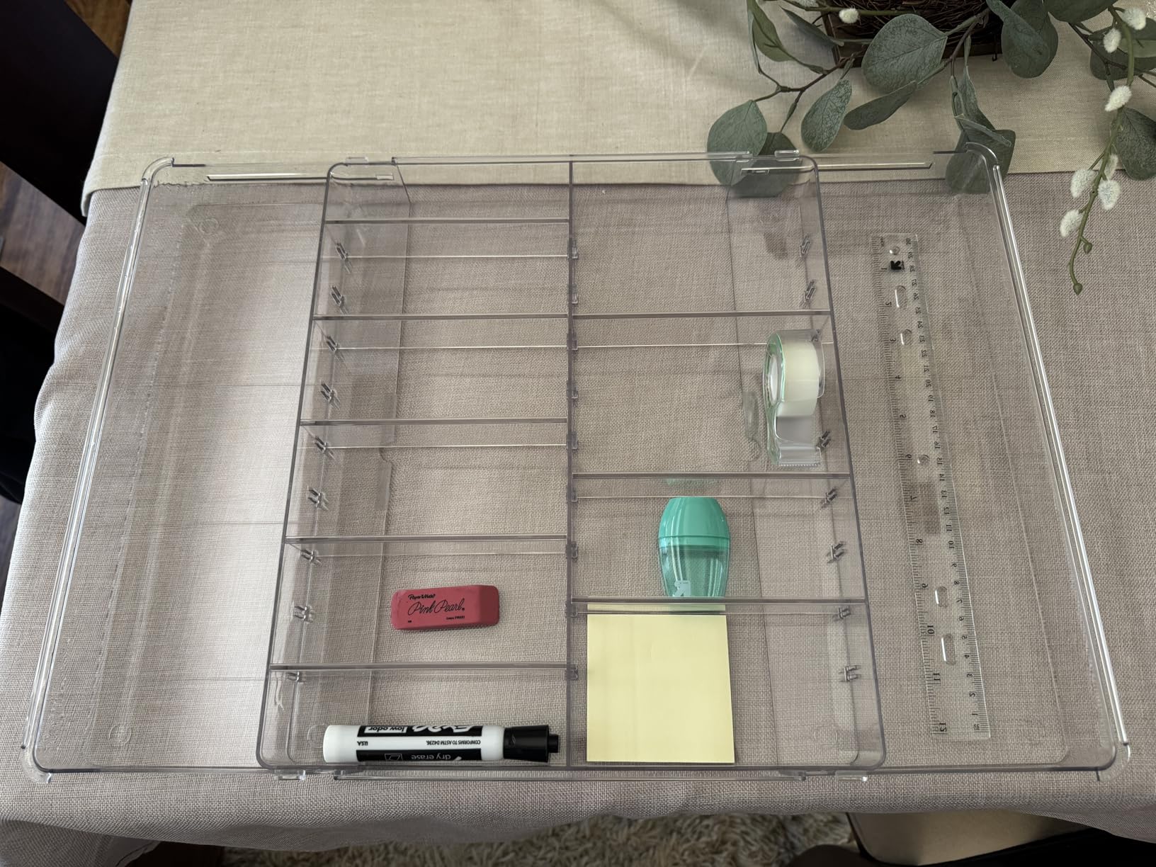 Yieach Large Expandable Desk Drawer Organizer Tray for Office Supplies and Accessories With 12 Adjustable Compartments, Office Drawer Organizers for Pencil, Pen and Kitchen Junk Drawer Organizer, Clear customer photo 2