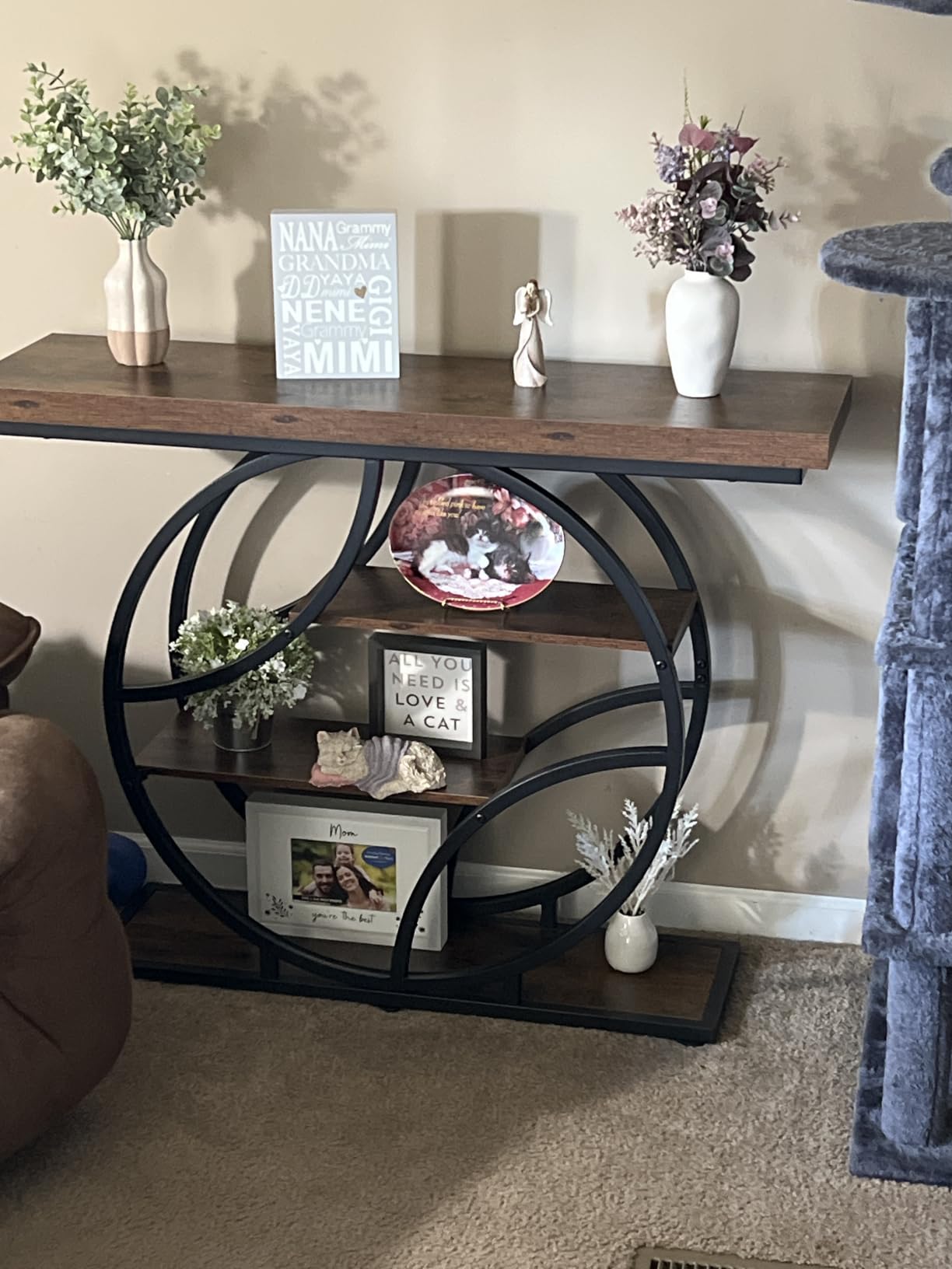Huuger Modern Console Table, 41.3 Inch Sofa Table with Artistic Curved Metal Frame, Narrow Entryway Table for Hallway, Living Room, Behind Couch, Rustic Brown customer photo 1