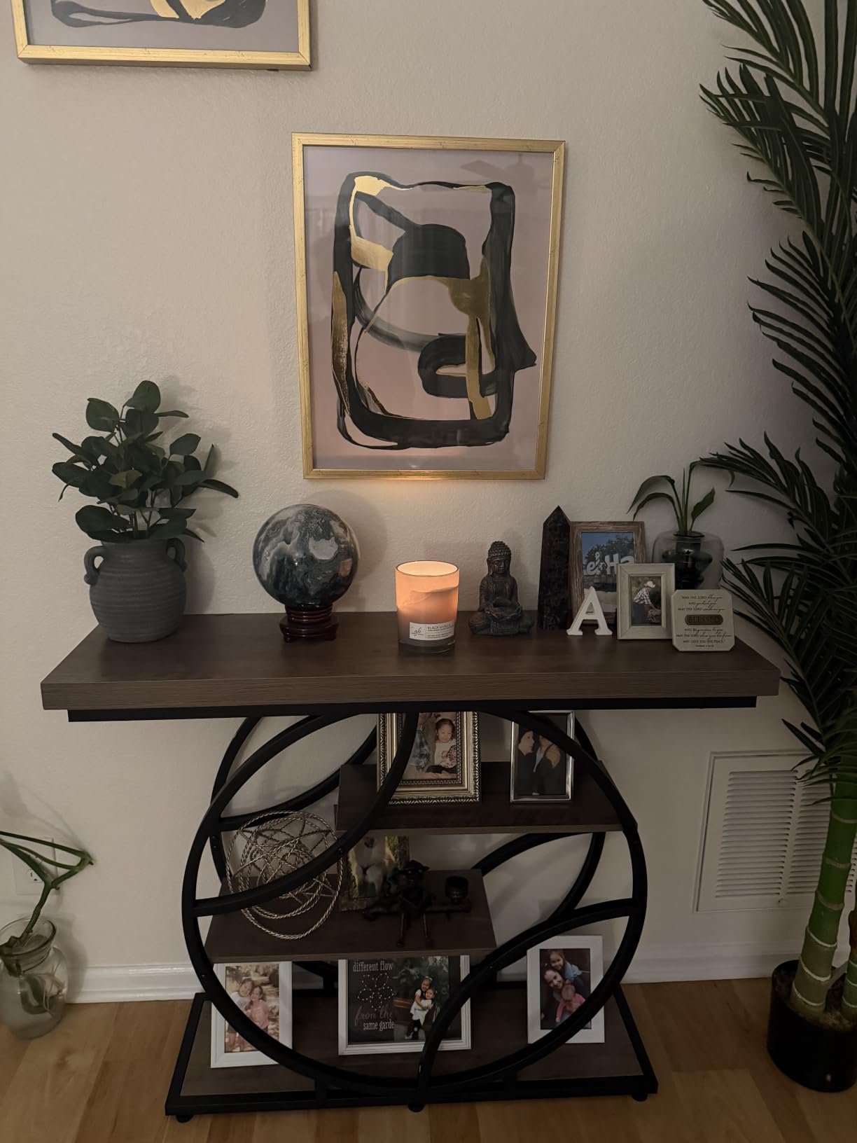Huuger Modern Console Table, 41.3 Inch Sofa Table with Artistic Curved Metal Frame, Narrow Entryway Table for Hallway, Living Room, Behind Couch, Rustic Brown customer photo 2