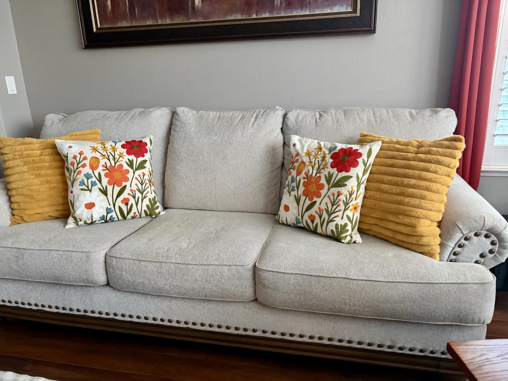 Embroidered Throw Pillow Cover 18x18 Inch - Spring Summer Boho Decorative Pillow Cover with Zipper for Living Room Couch Sofa Bed Aesthetic Design Flower Cluster Cushion Pillowcase customer photo 1