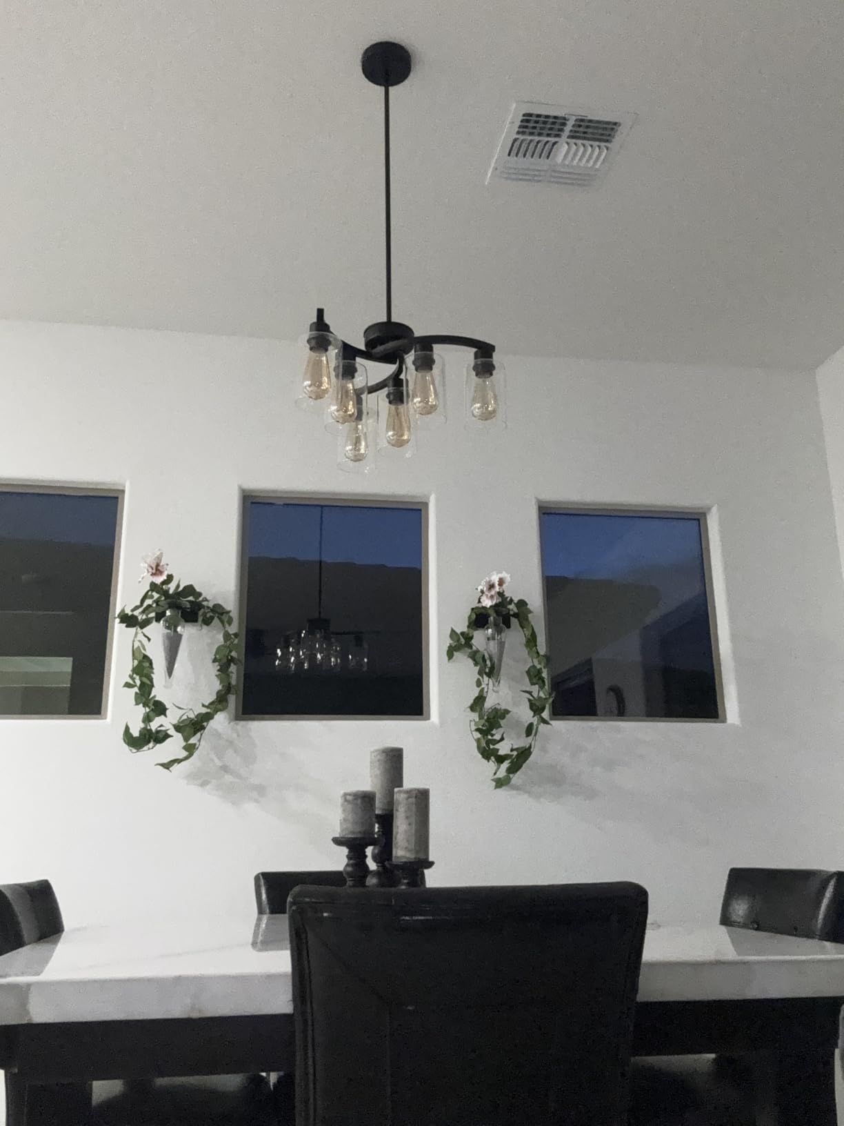3 Light Brushed Nickel Dining Room Light Fixture, Modern Kitchen Chandeliers Over Table, Adjustable Height Industrial Hanging Pendant Lights for Kitchen Island with Glass Shade customer photo 1